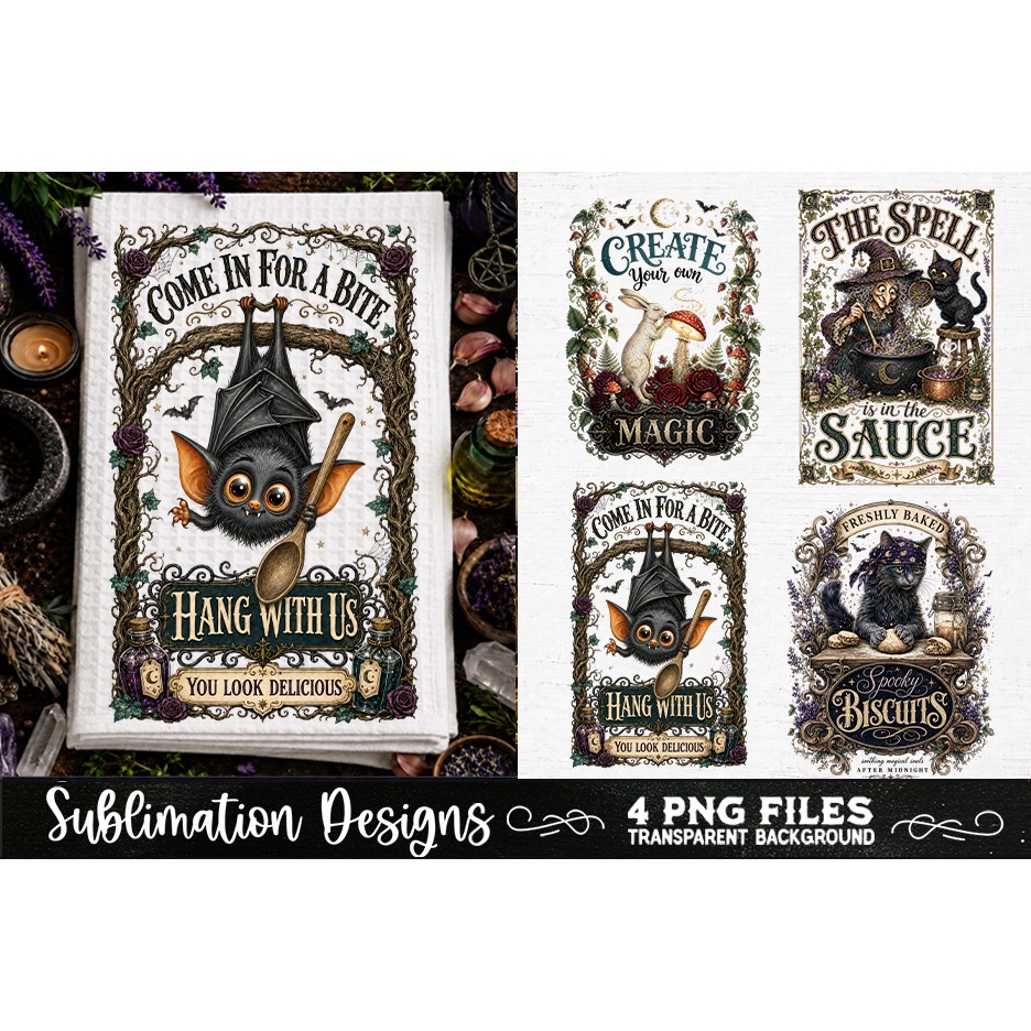 Magic Witchy Kitchen Towels PNG Sublimation Designs 4 Files (13) 4