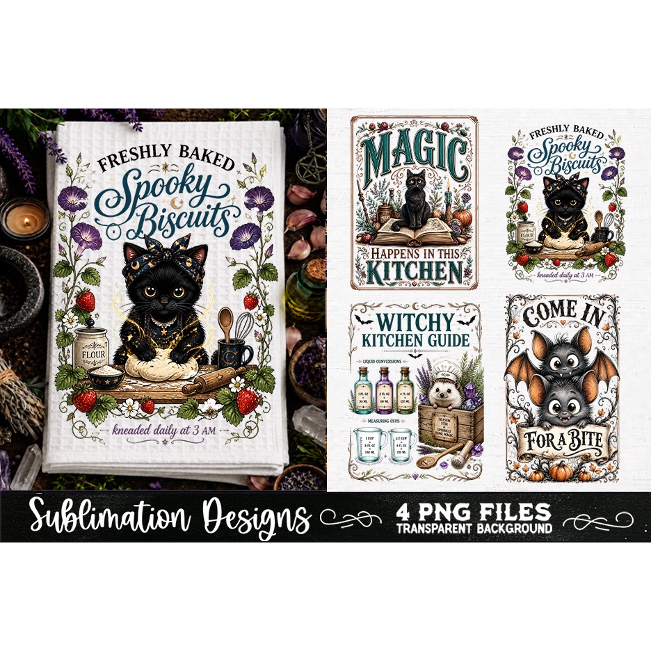 Magic Witchy Kitchen Towels PNG Sublimation Designs 4 Files (14) 4