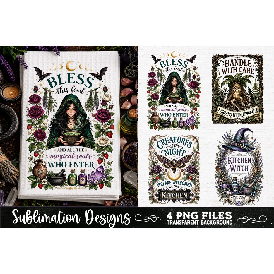 Magic Witchy Kitchen Towels PNG Sublimation Designs 4 Files (15) 4