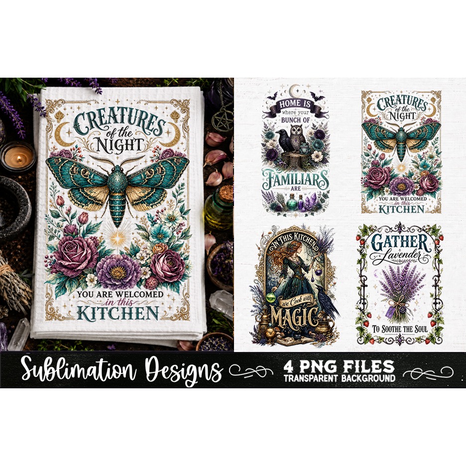 Magic Witchy Kitchen Towels PNG Sublimation Designs 4 Files (16) 4