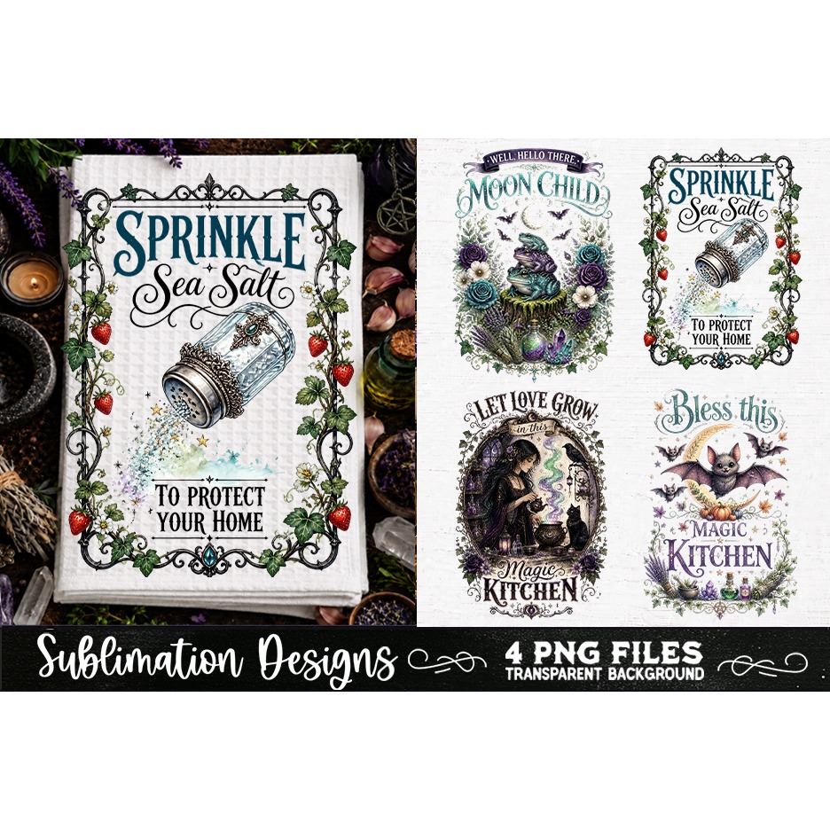 Magic Witchy Kitchen Towels PNG Sublimation Designs 4 Files (17) 4