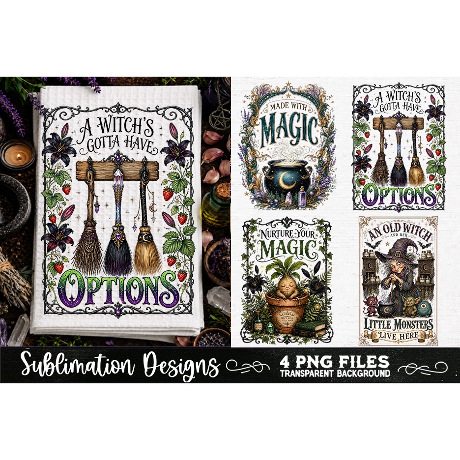 Magic Witchy Kitchen Towels PNG Sublimation Designs 4 Files (18) 4