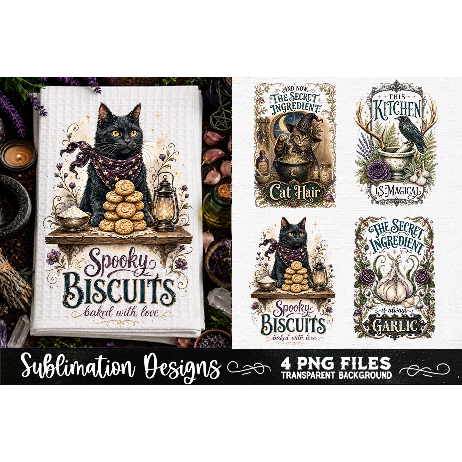 Magic Witchy Kitchen Towels PNG Sublimation Designs 4 Files (2) 4