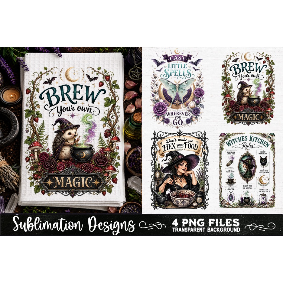 Magic Witchy Kitchen Towels PNG Sublimation Designs 4 Files (20) 4