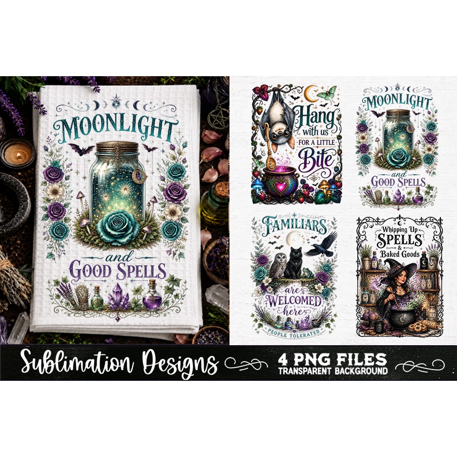 Magic Witchy Kitchen Towels PNG Sublimation Designs 4 Files (21) 4