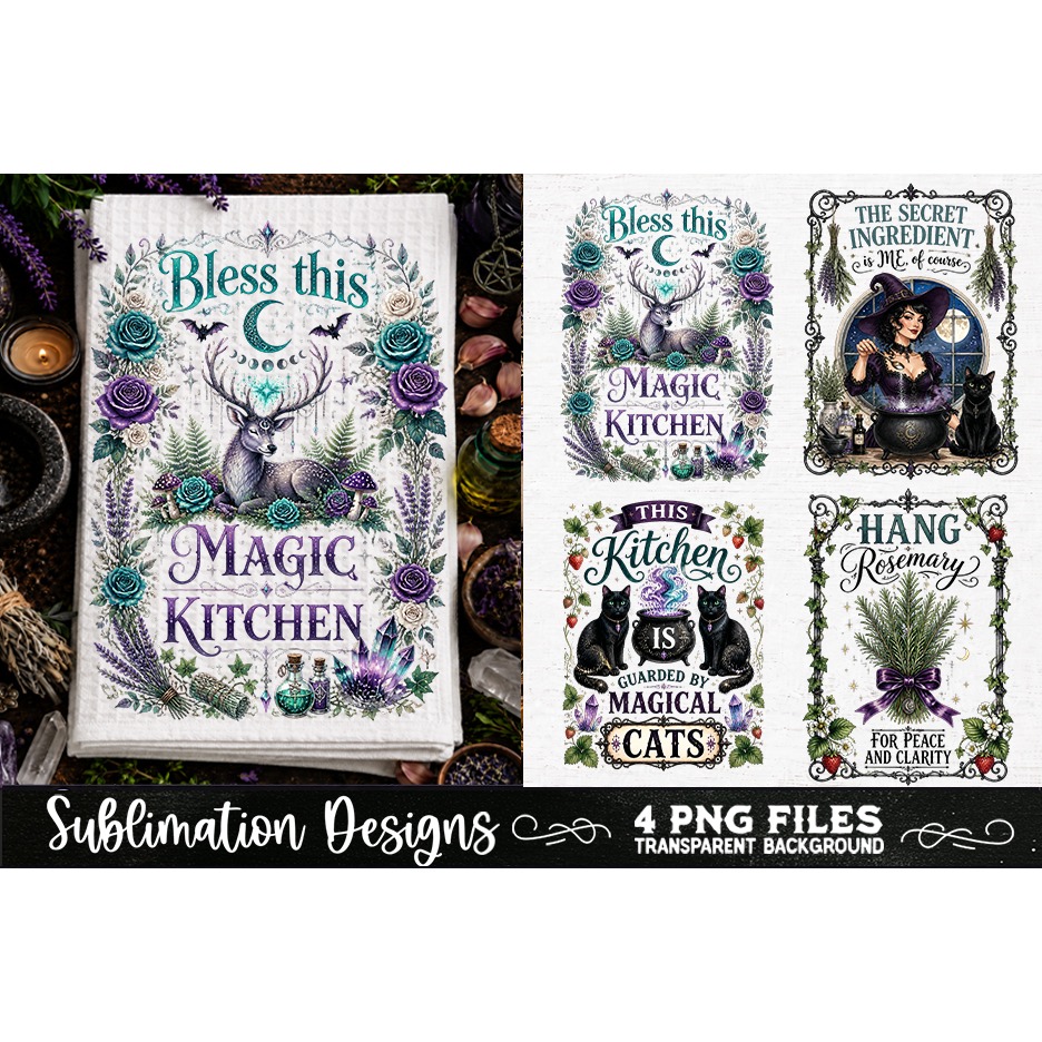 Magic Witchy Kitchen Towels PNG Sublimation Designs 4 Files (22) 4