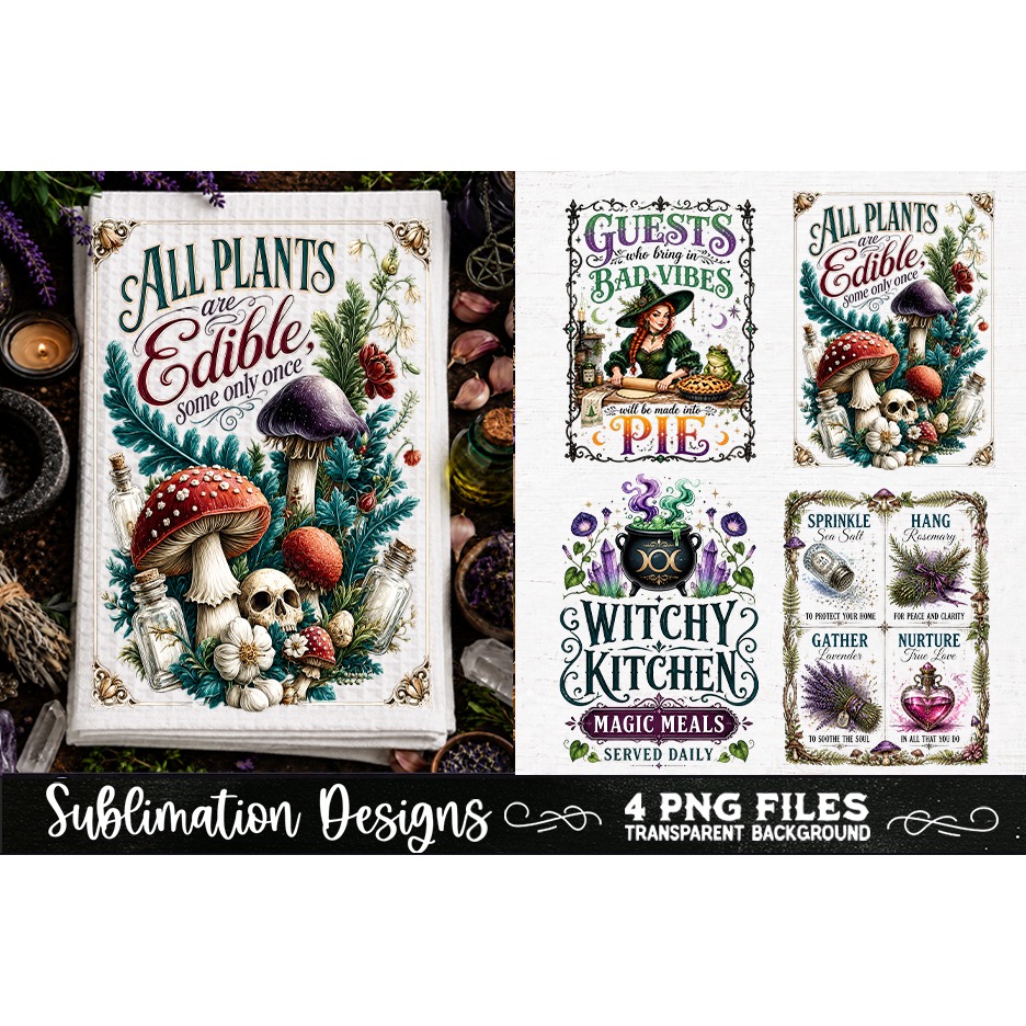 Magic Witchy Kitchen Towels PNG Sublimation Designs 4 Files (23) 4
