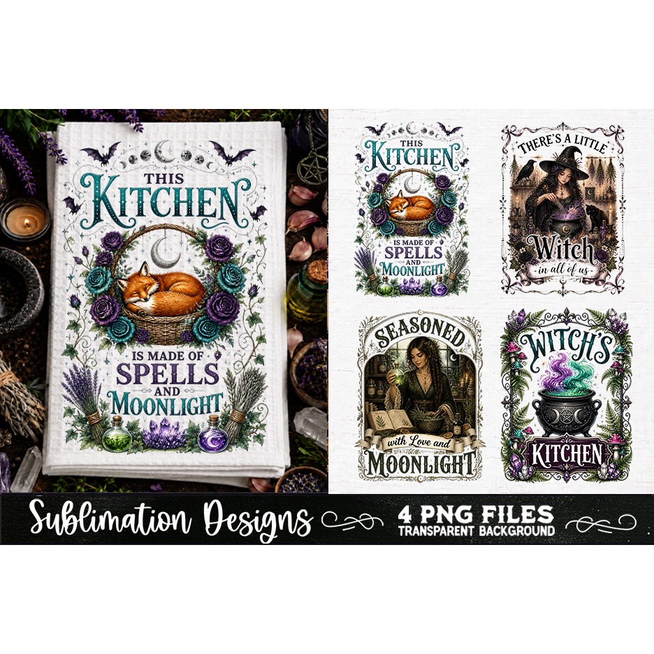 Magic Witchy Kitchen Towels PNG Sublimation Designs 4 Files (24) 4