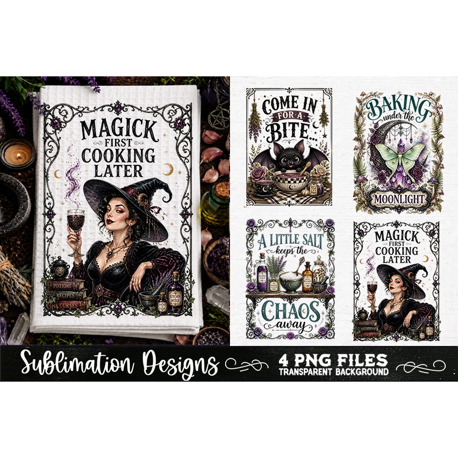Magic Witchy Kitchen Towels PNG Sublimation Designs 4 Files (25) 4