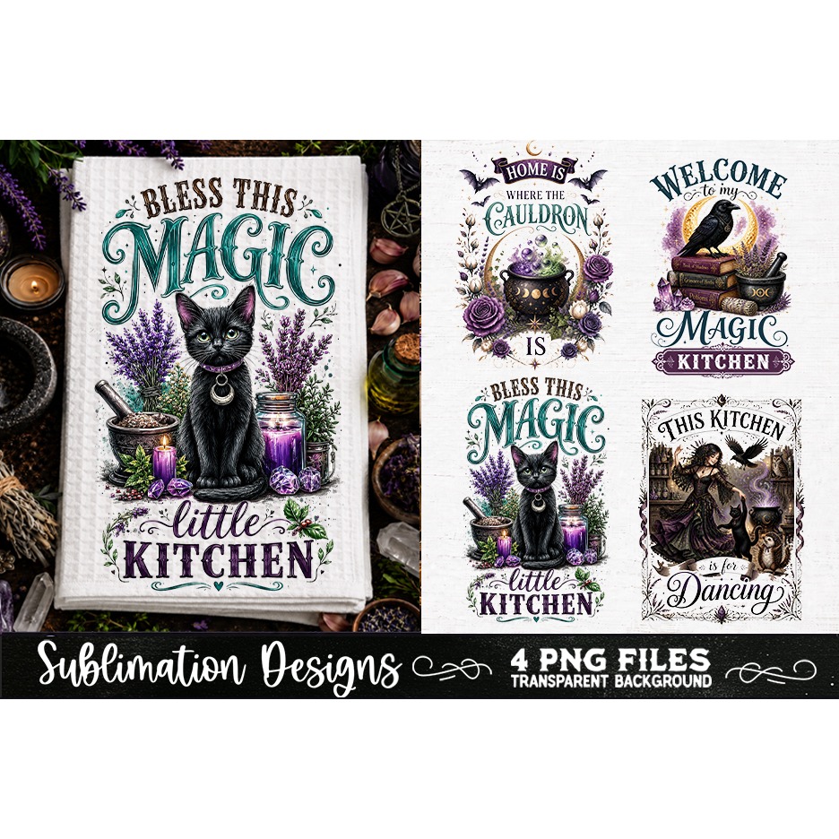 Magic Witchy Kitchen Towels PNG Sublimation Designs 4 Files (26) 4