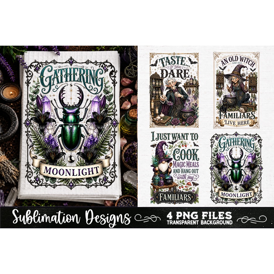 Magic Witchy Kitchen Towels PNG Sublimation Designs 4 Files (5) 4