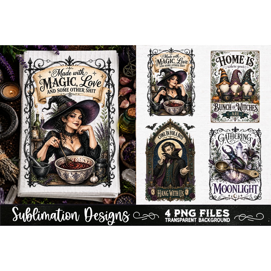 Magic Witchy Kitchen Towels PNG Sublimation Designs 4 Files (6) 4