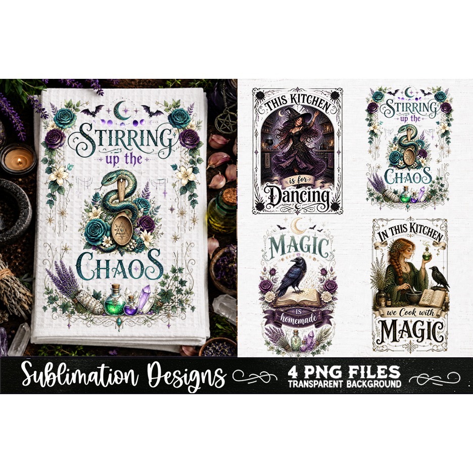 Magic Witchy Kitchen Towels PNG Sublimation Designs 4 Files (7) 4