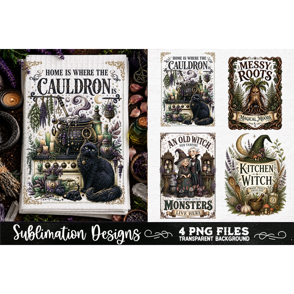 Magic Witchy Kitchen Towels PNG Sublimation Designs 4 Files (8) 4