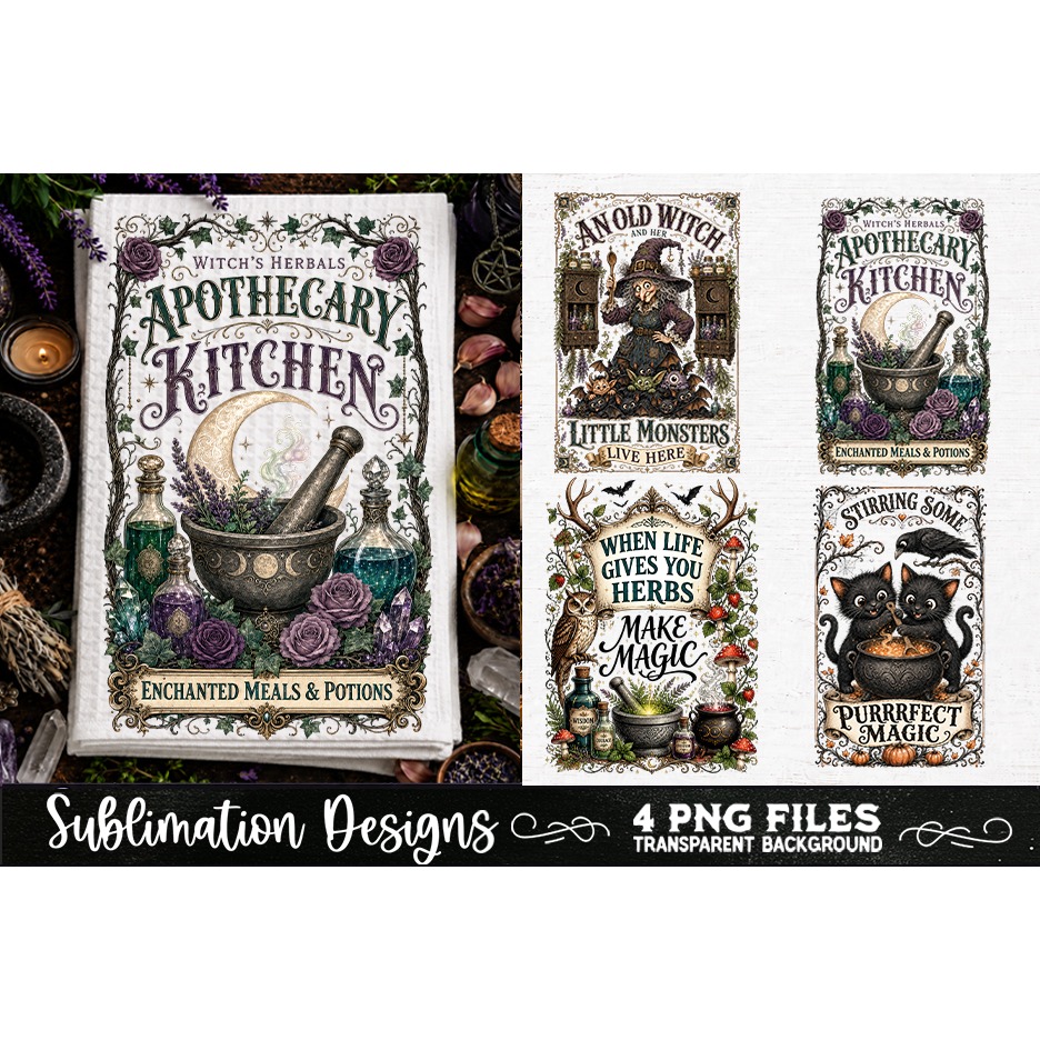 Magic Witchy Kitchen Towels PNG Sublimation Designs 4 Files (9) 4