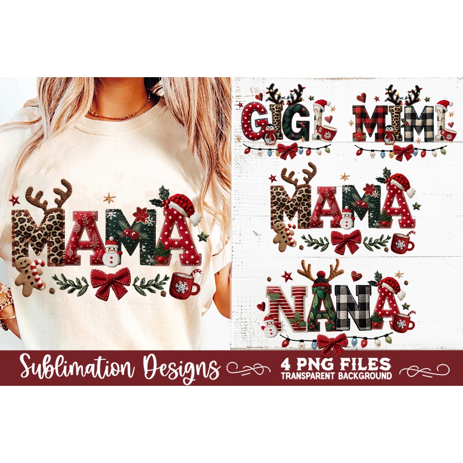 Mama Mimi Nana Gigi Preppy Rustic Christmas Patchwork Sublim