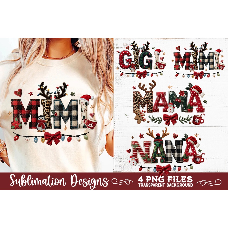 Mama Mimi Nana Gigi Preppy Rustic Christmas Patchwork Sublim 2