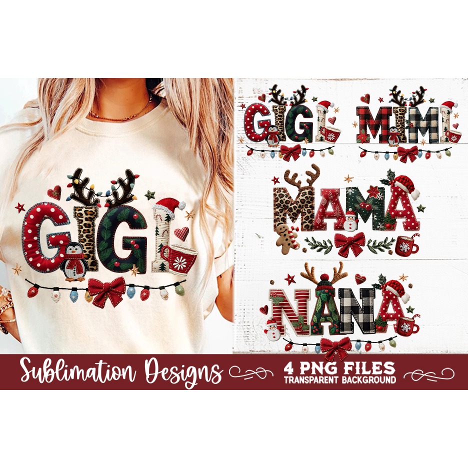 Mama Mimi Nana Gigi Preppy Rustic Christmas Patchwork Sublim 3