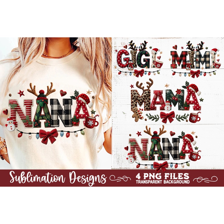 Mama Mimi Nana Gigi Preppy Rustic Christmas Patchwork Sublim 5