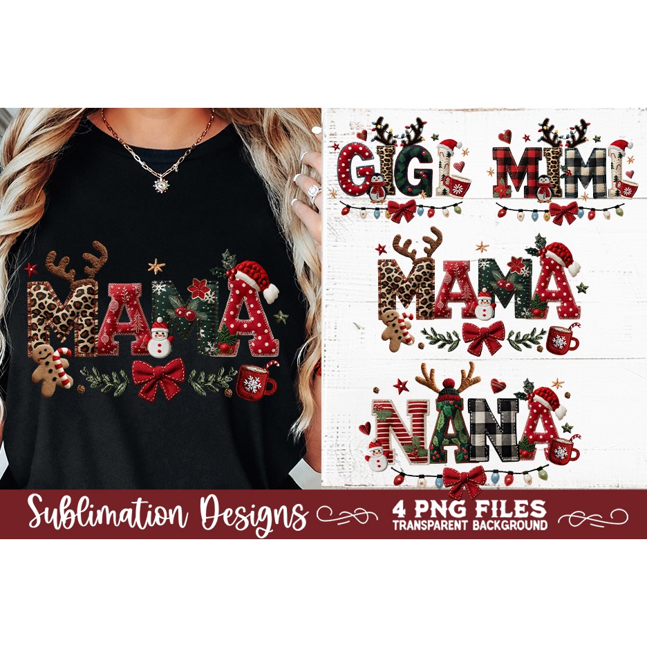 Mama Mimi Nana Gigi Preppy Rustic Christmas Patchwork Sublim 6