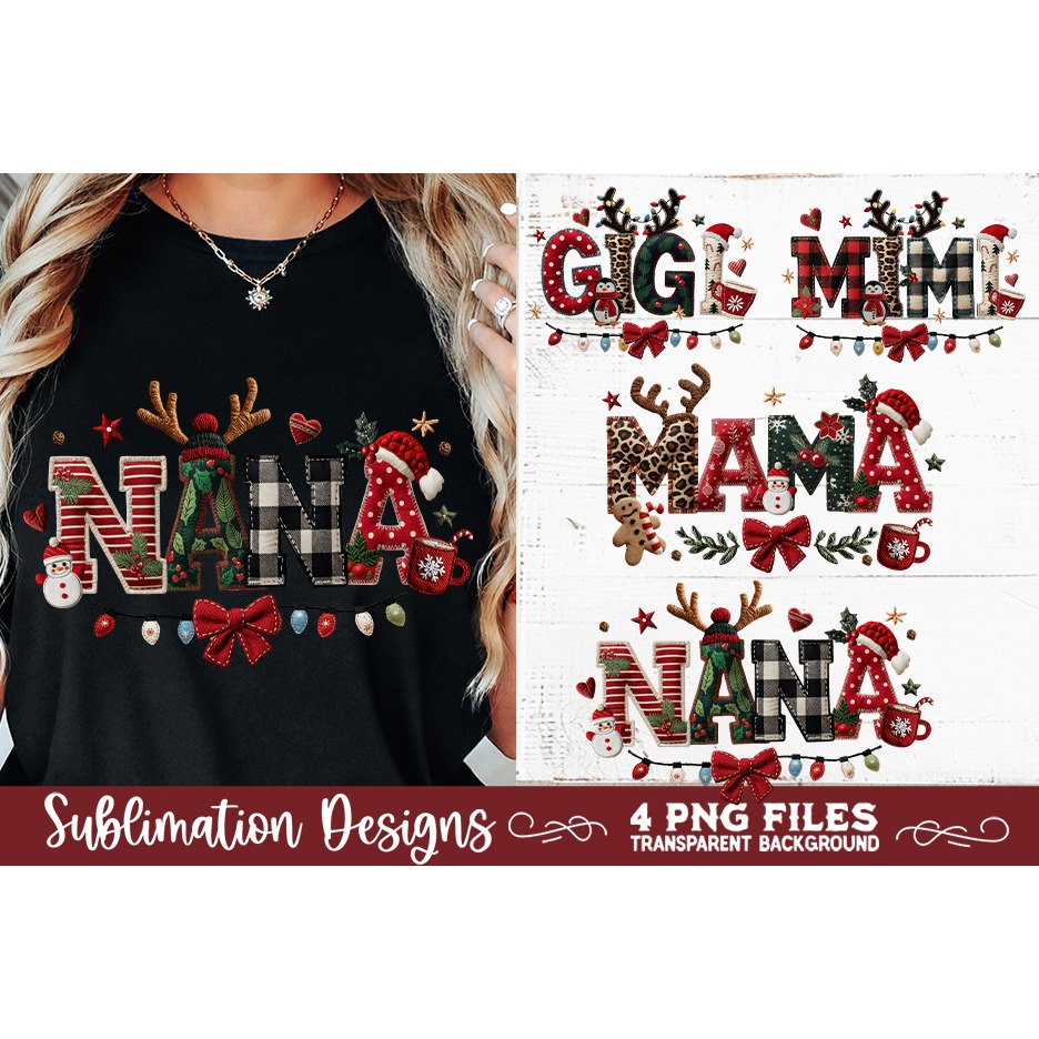 Mama Mimi Nana Gigi Preppy Rustic Christmas Patchwork Sublim 7