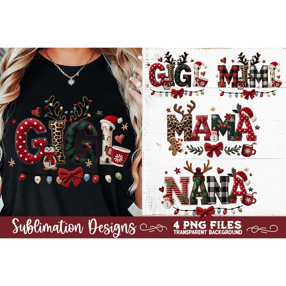 Mama Mimi Nana Gigi Preppy Rustic Christmas Patchwork Sublim 8