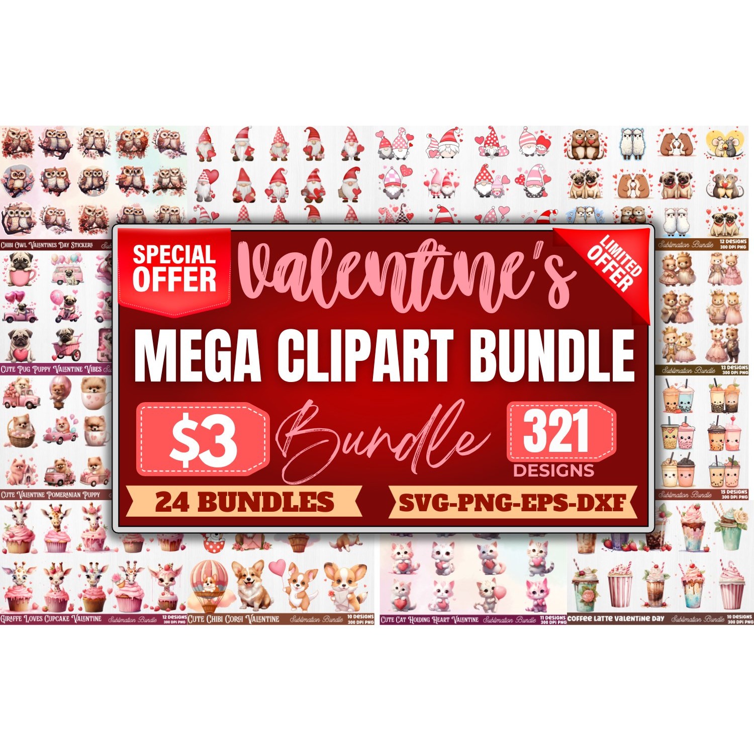 Mega Valentine's Day Clipart Sublimation