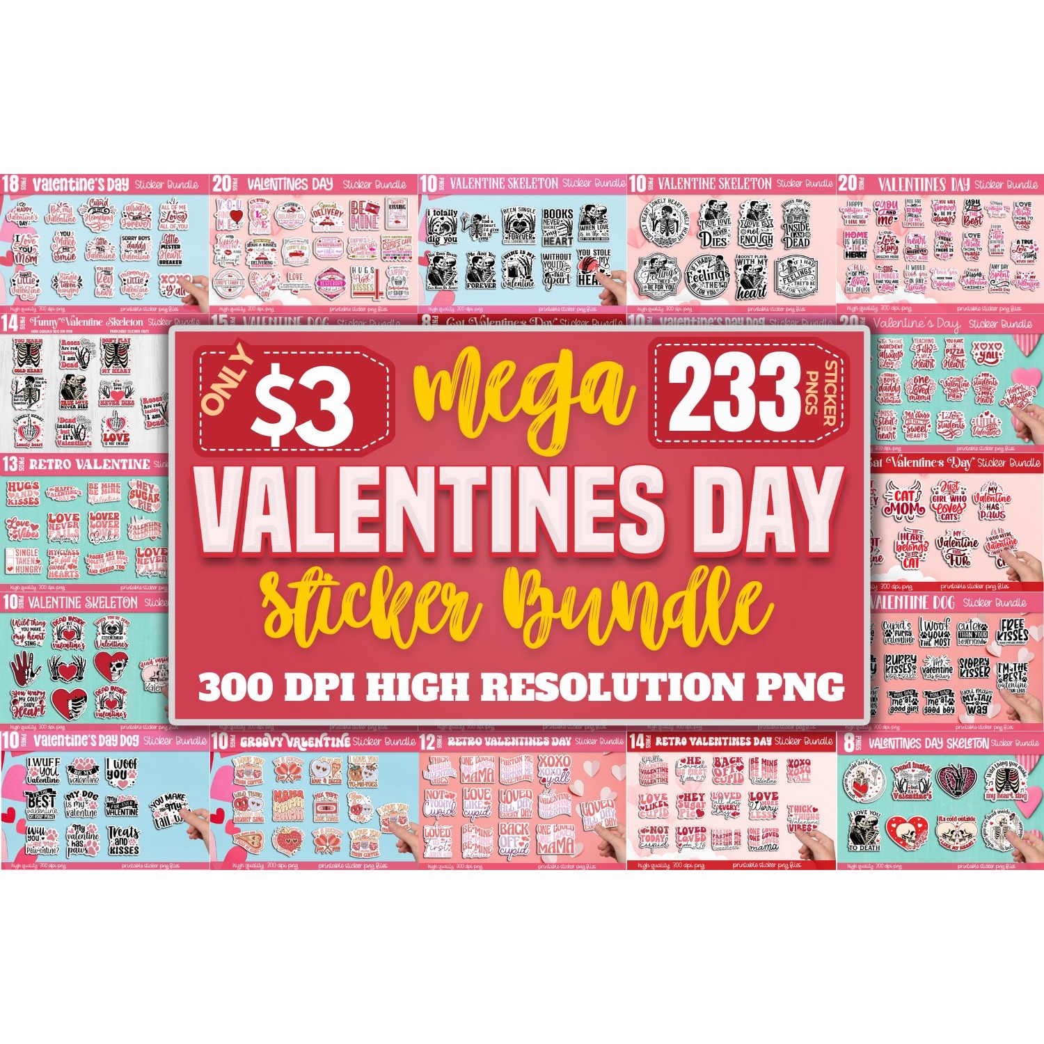 Mega Valentine's day stickers Bundle, Valentine's stickers