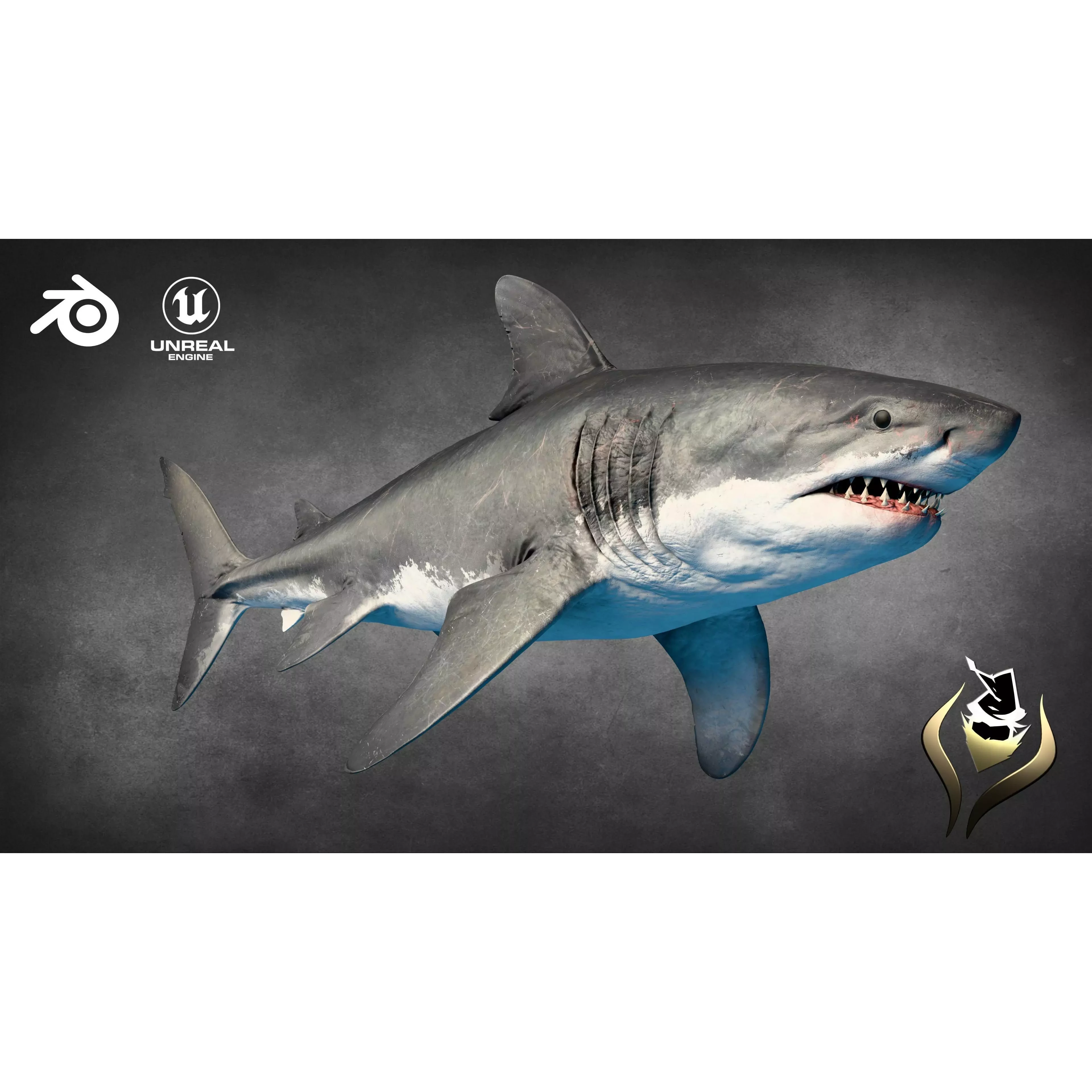 Megalodon Animated Low-poly 3D model