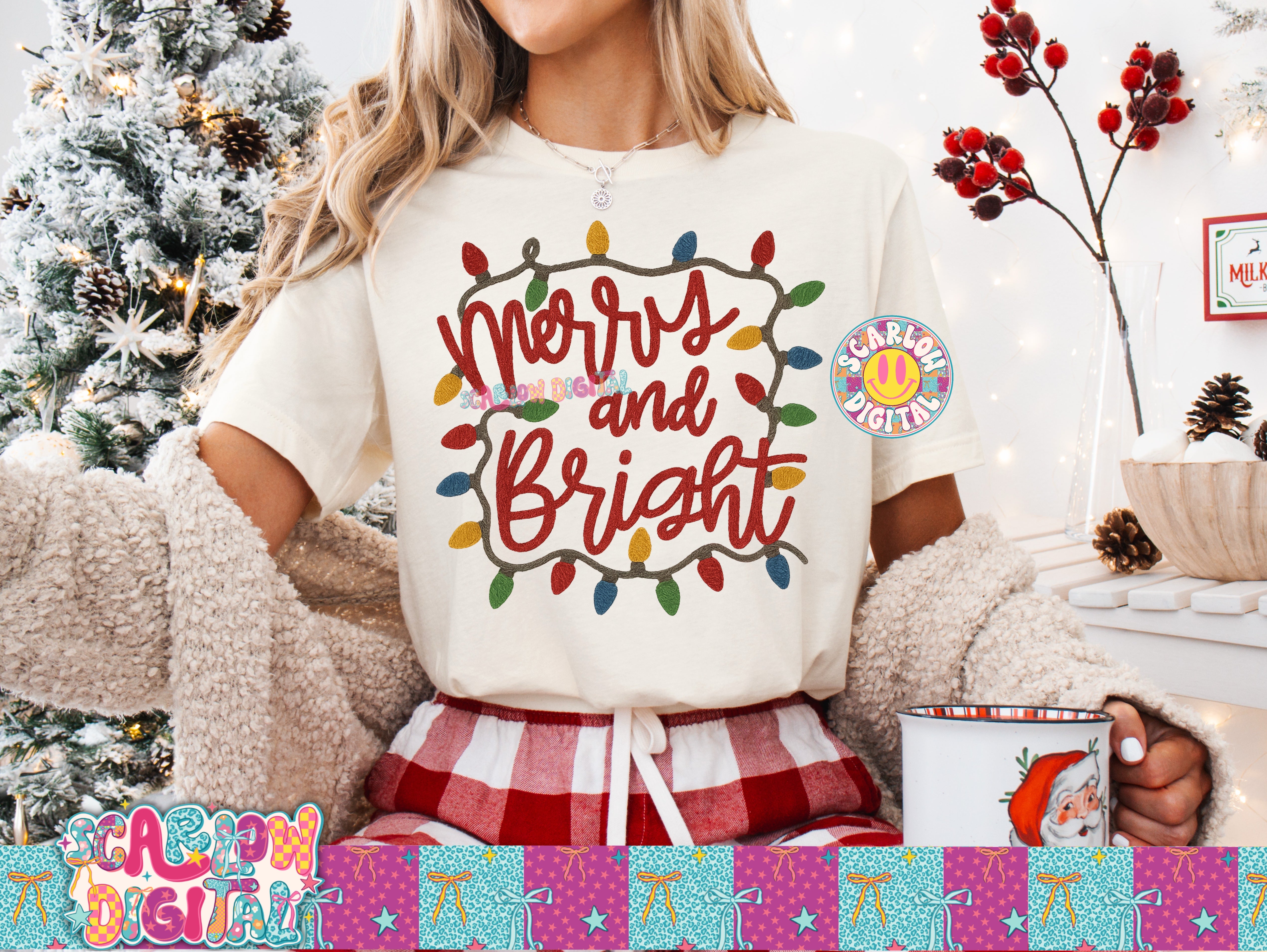 Merry and Bright Faux Yarn PNG Digital Design