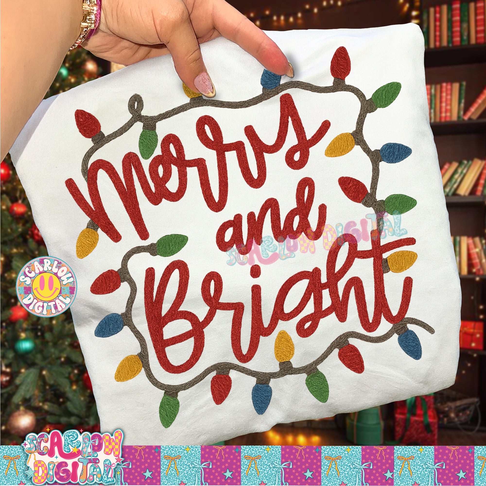 Merry and Bright Faux Yarn PNG Digital Design 2