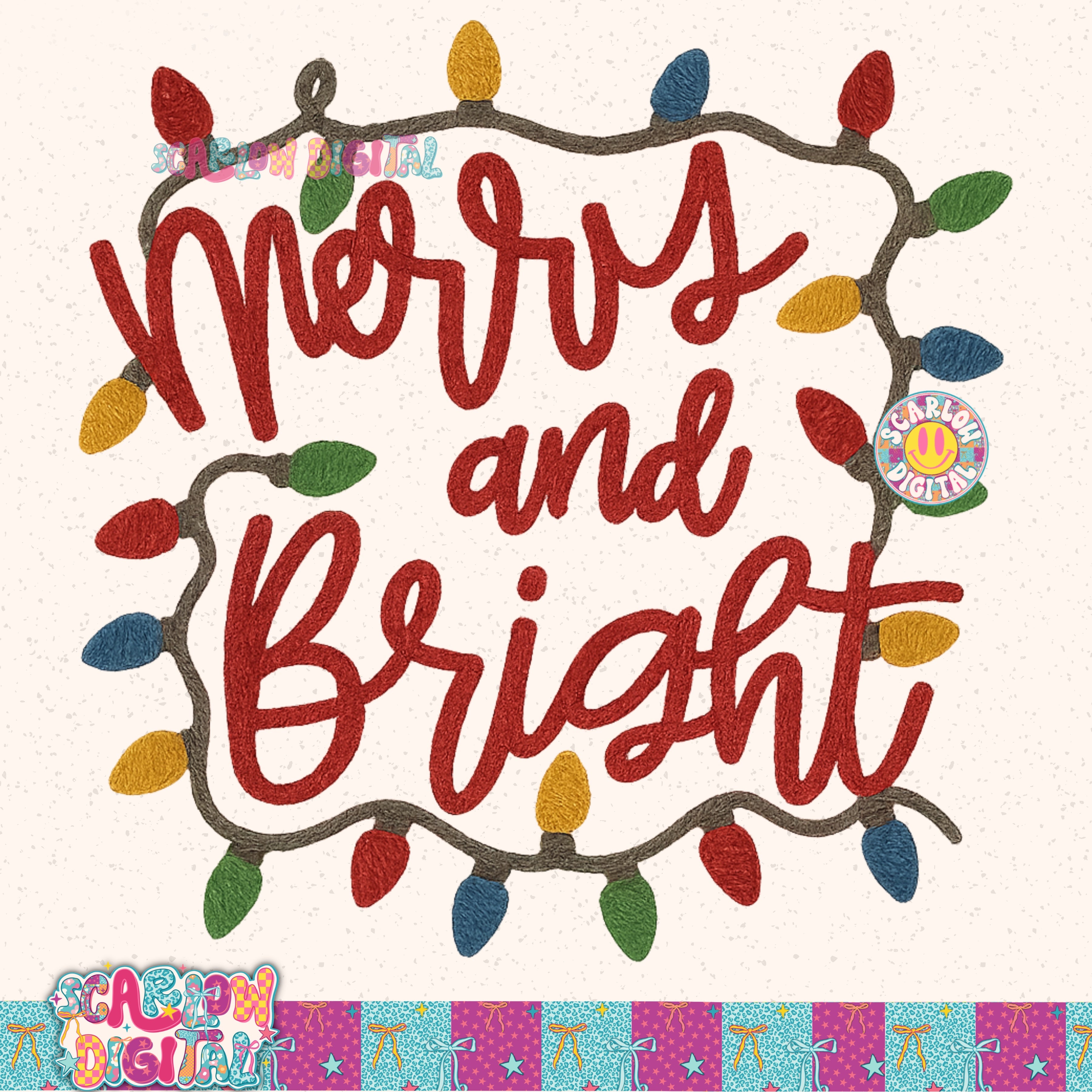 Merry and Bright Faux Yarn PNG Digital Design 3