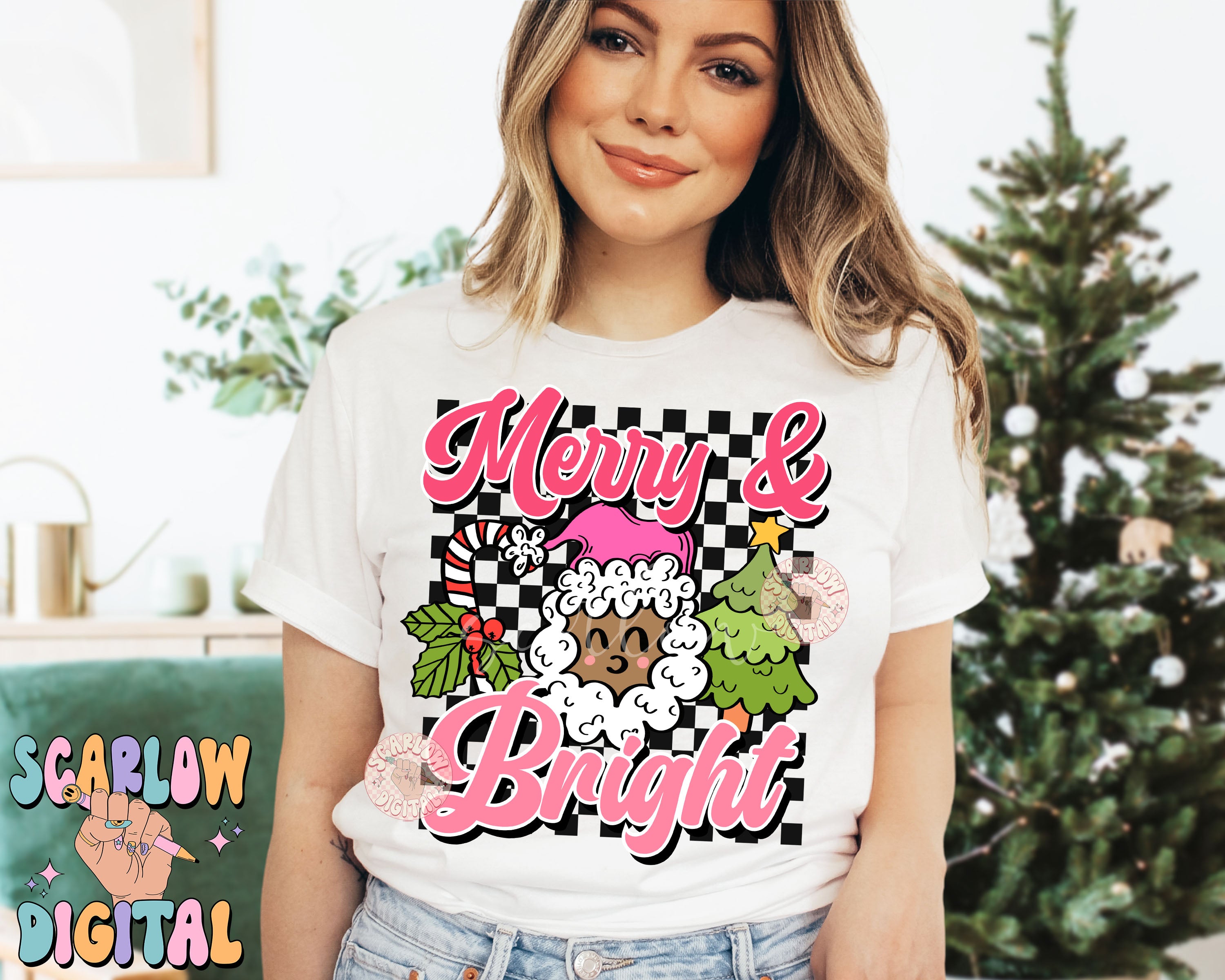 Merry and Bright PNG-Christmas Sublimation Digital Design Download-christmas tree png, retro christmas png, preppy christmas png, santa png 2
