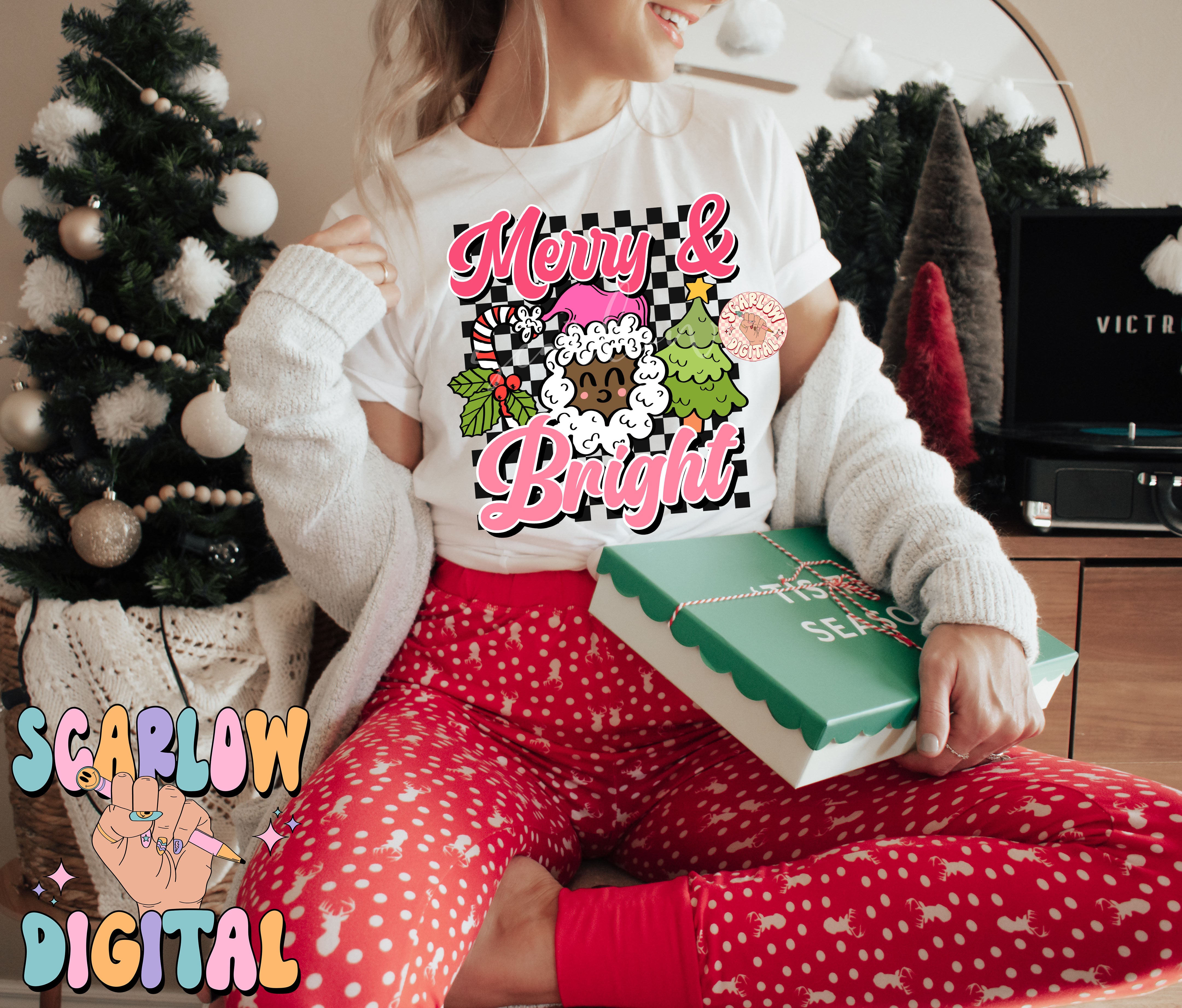 Merry and Bright PNG-Christmas Sublimation Digital Design Download-christmas tree png, retro christmas png, preppy christmas png, santa png 3