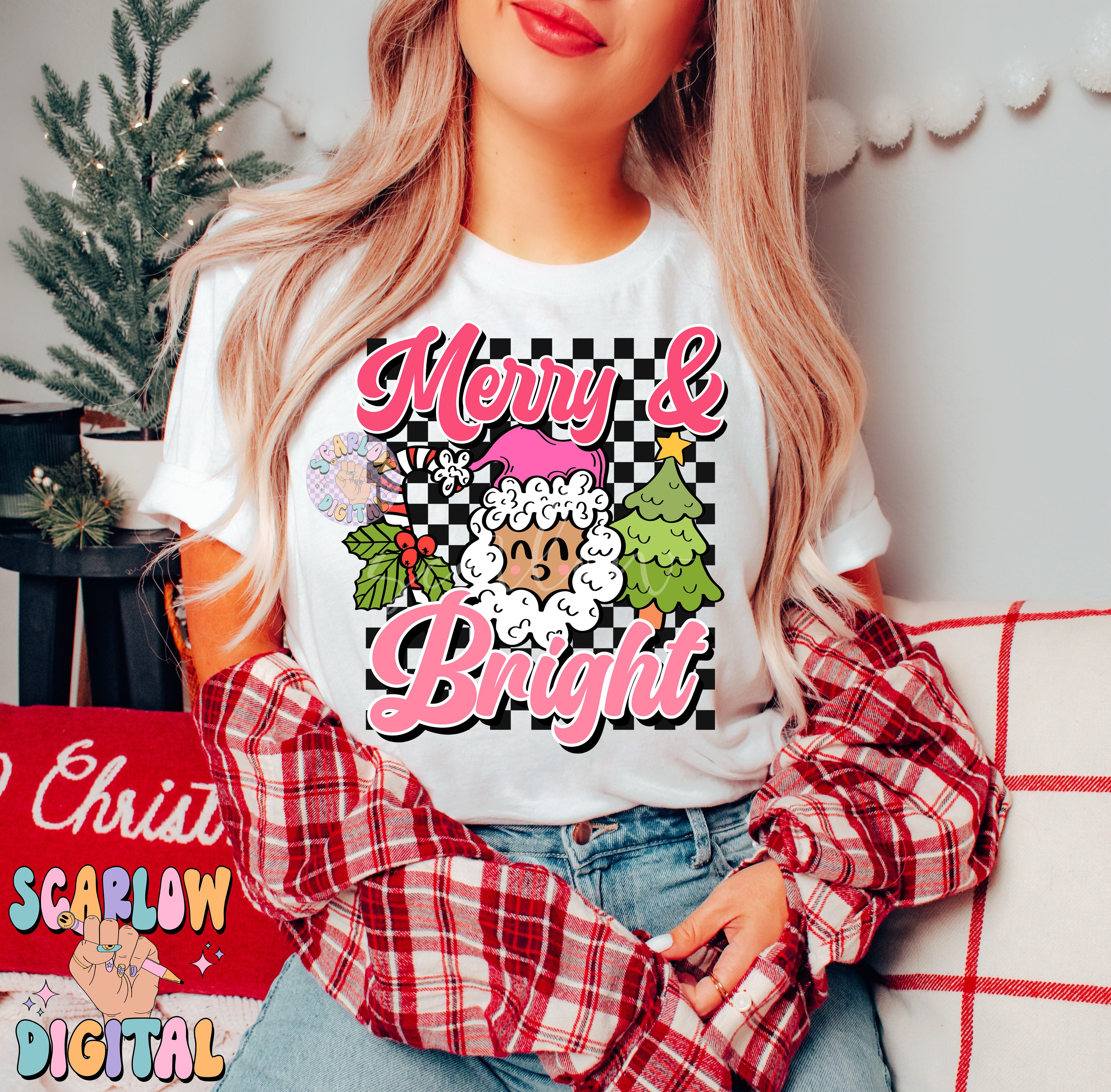 Merry and Bright PNG-Christmas Sublimation Digital Design Download-christmas tree png, retro christmas png, preppy christmas png, santa png 4