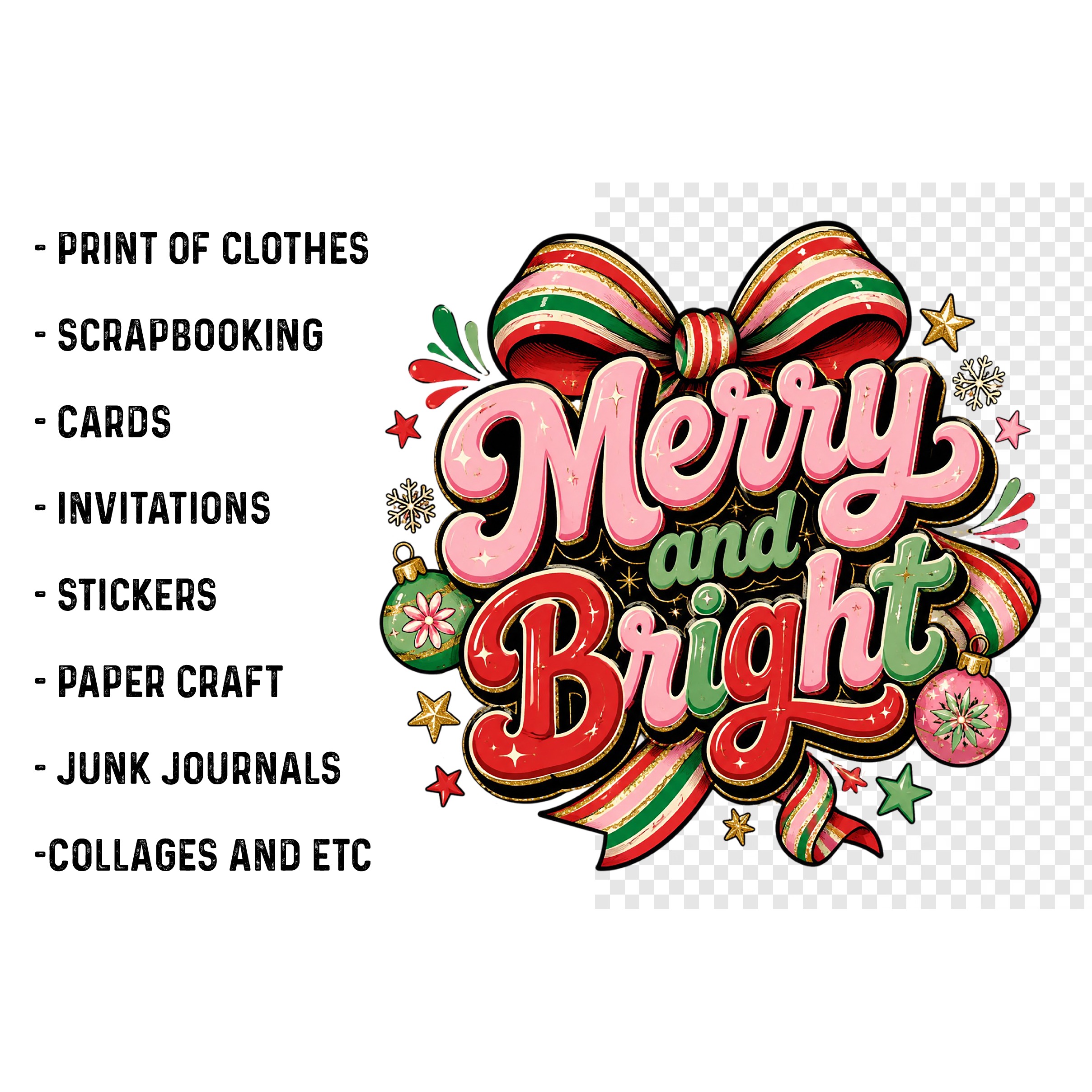 Merry and bright PNG, Preppy Merry Christmas Png (2)