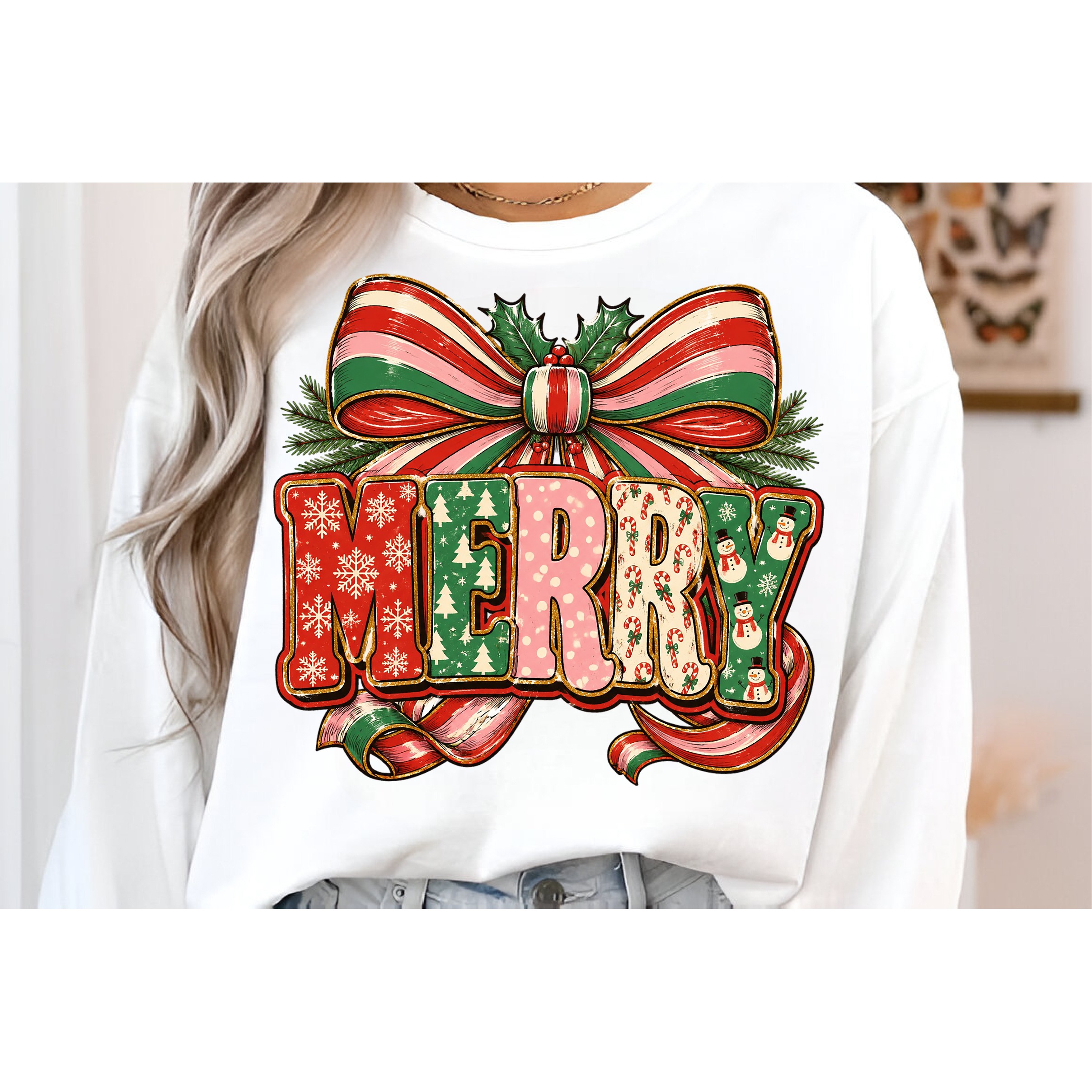 Merry and bright PNG, Preppy Merry Christmas Png (3) 3
