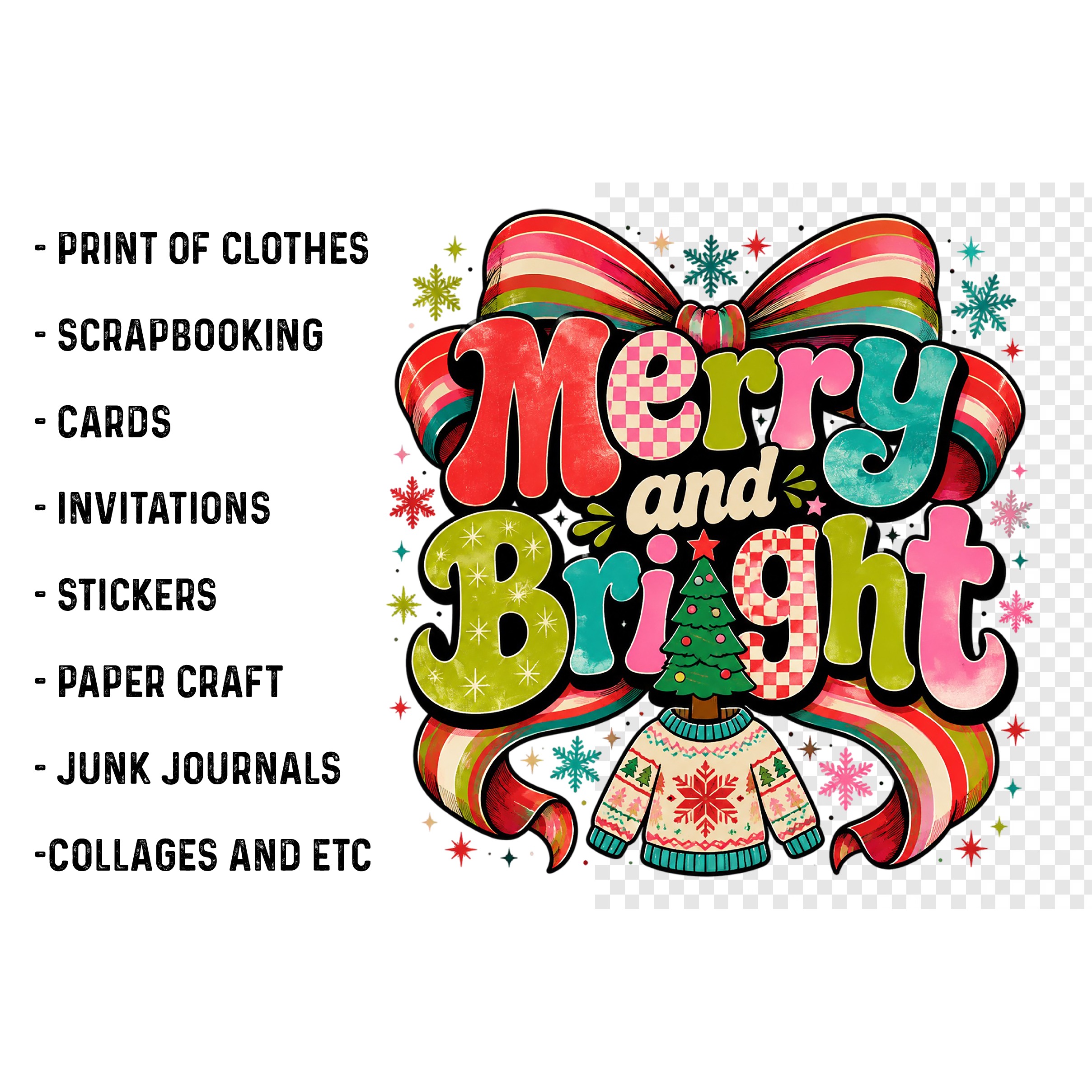 Merry and bright PNG, Preppy Merry Christmas Png (4)