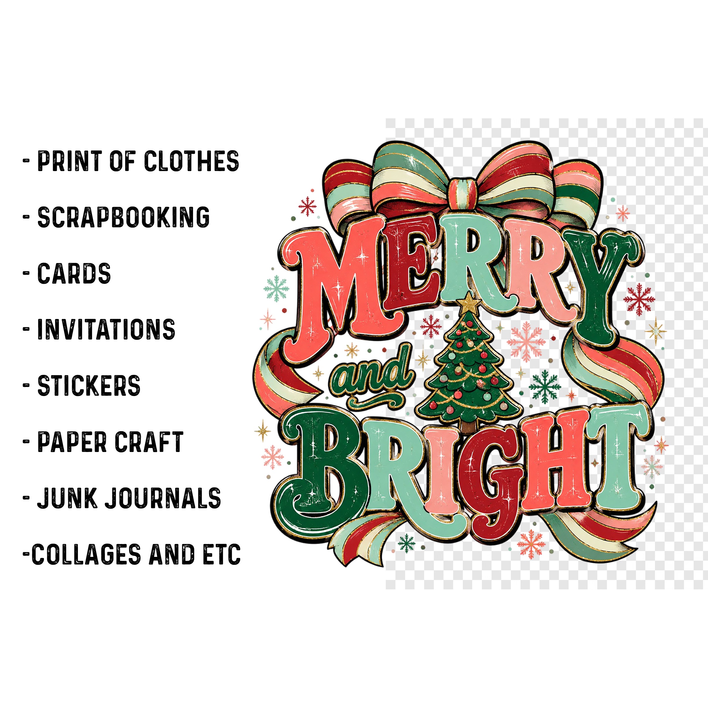 Merry and bright PNG, Preppy Merry Christmas Png (5)