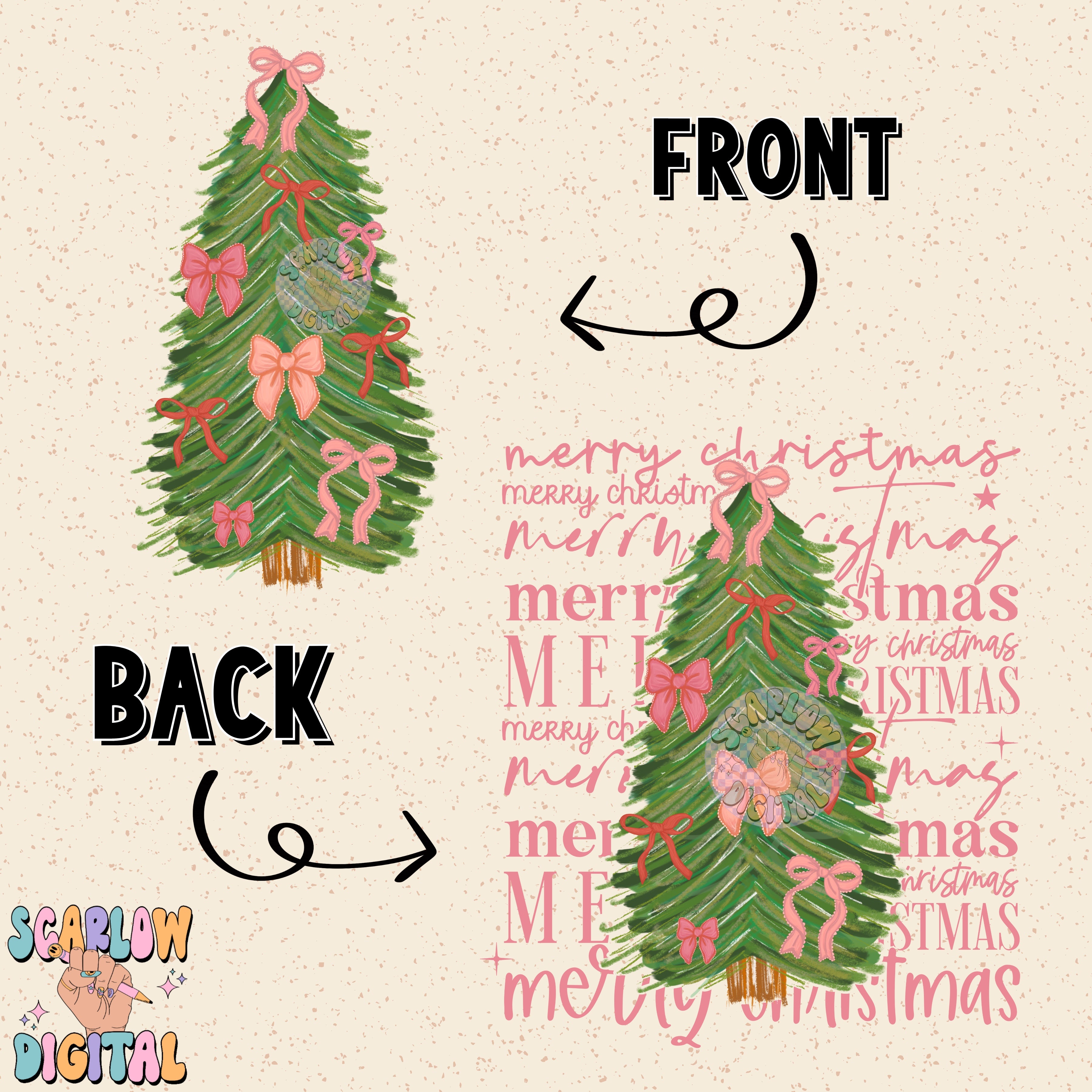 Merry Christmas Front and Back PNG Bundle Digital Design, christmas bows png, christmas tree png, coquette christmas png, happy holidays png, trendy christmas png 2