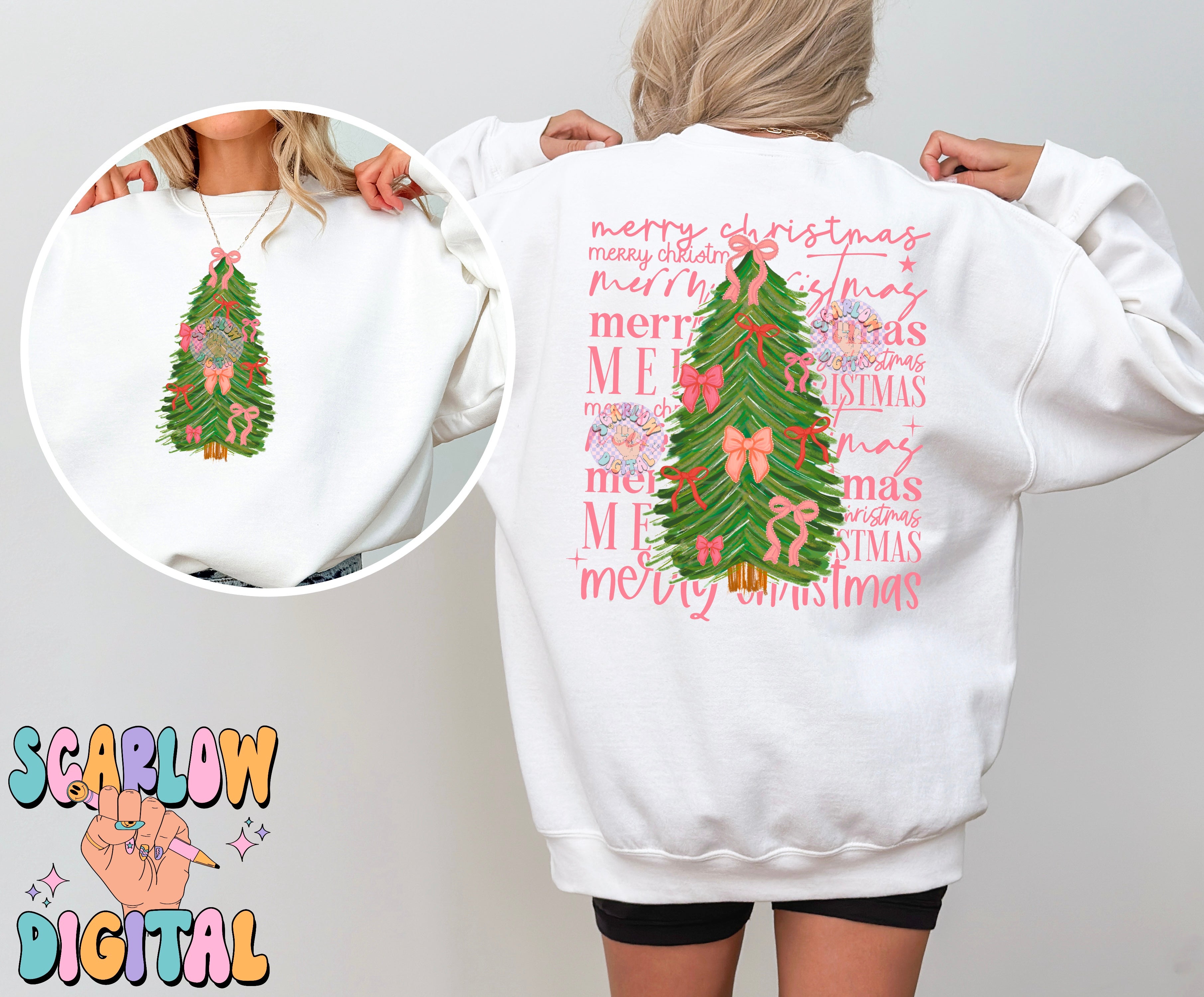 Merry Christmas Front and Back PNG Bundle Digital Design, christmas bows png, christmas tree png, coquette christmas png, happy holidays png, trendy christmas png 4