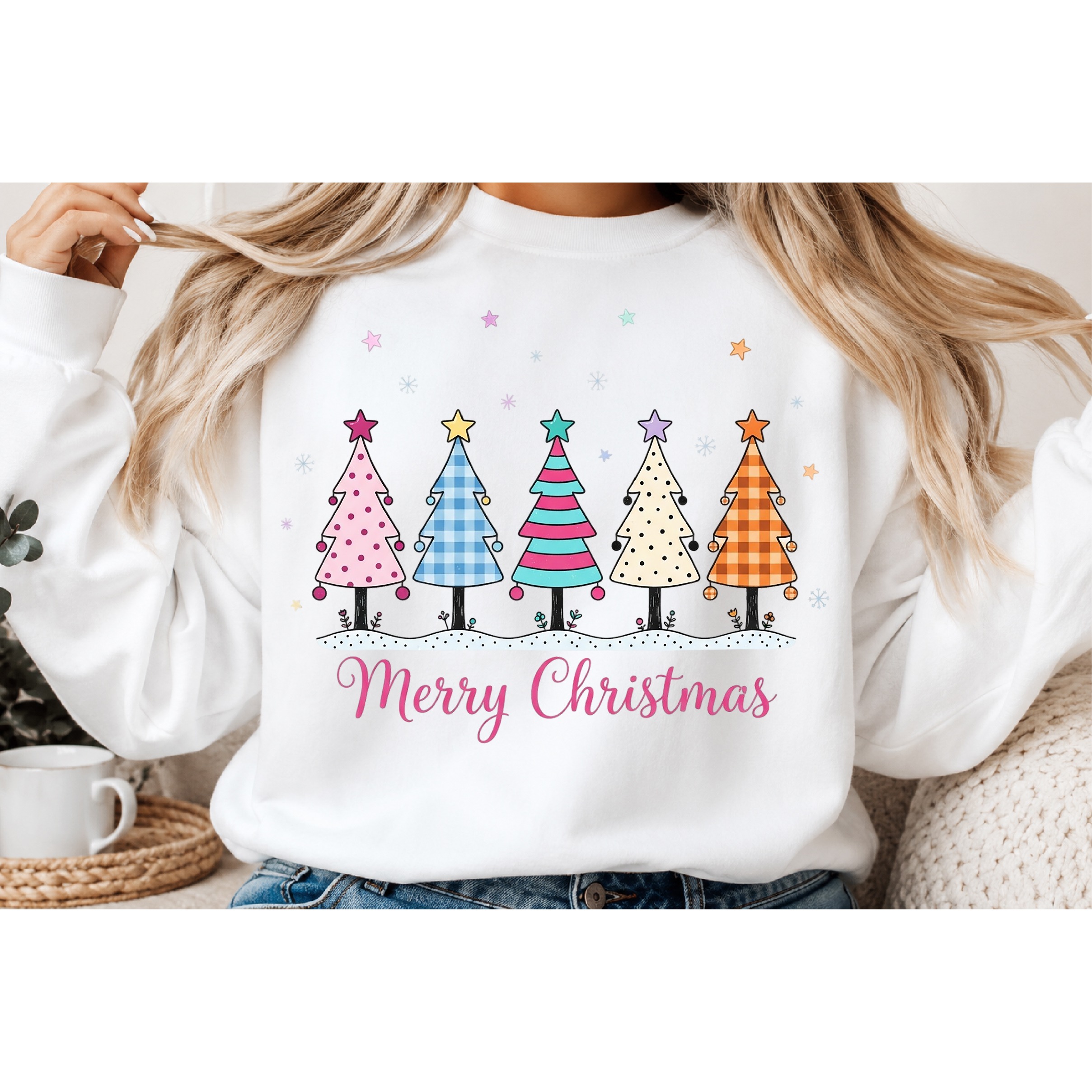 Merry Christmas Pink Trees PNG 2