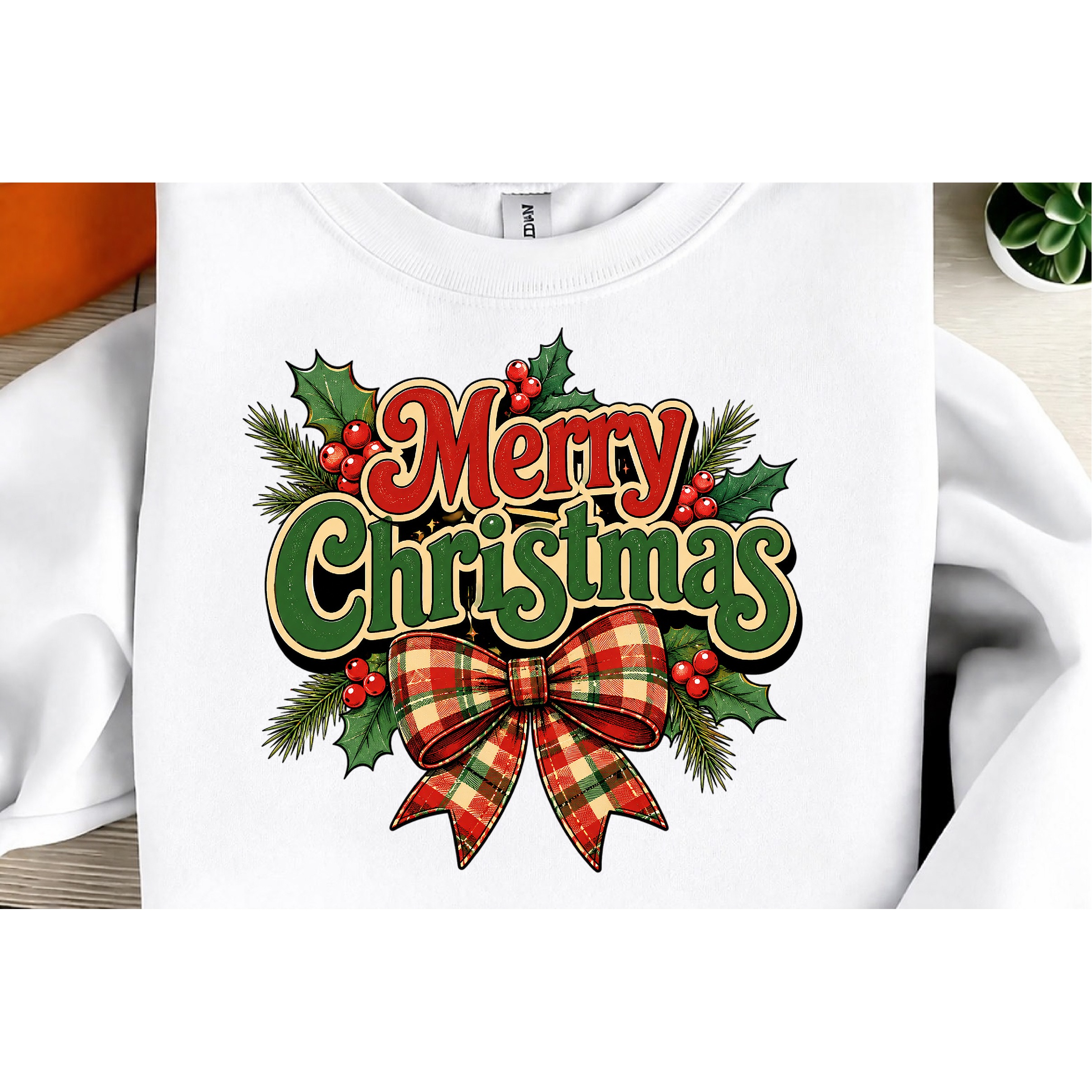Merry Christmas Plaid Bow Png