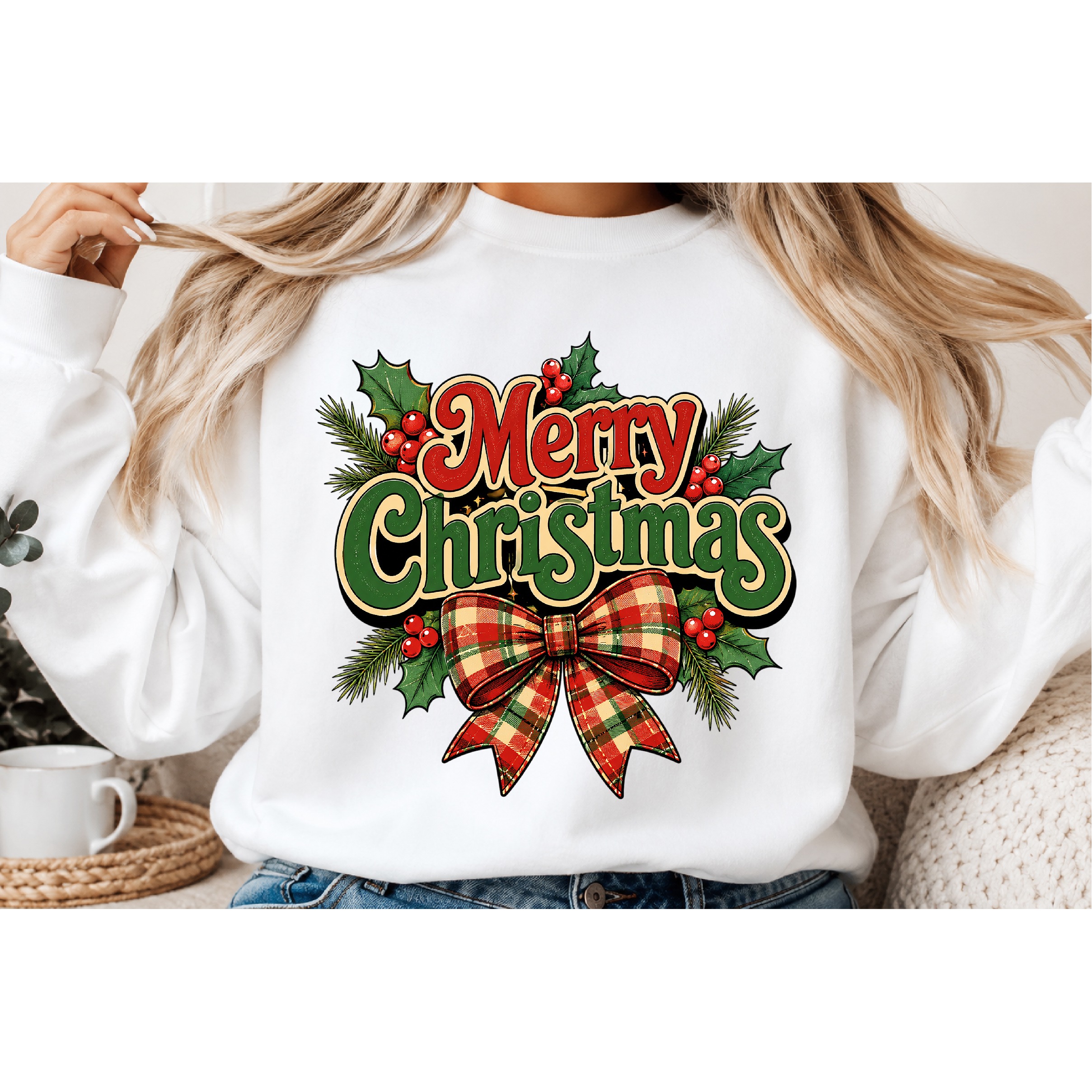 Merry Christmas Plaid Bow Png 2