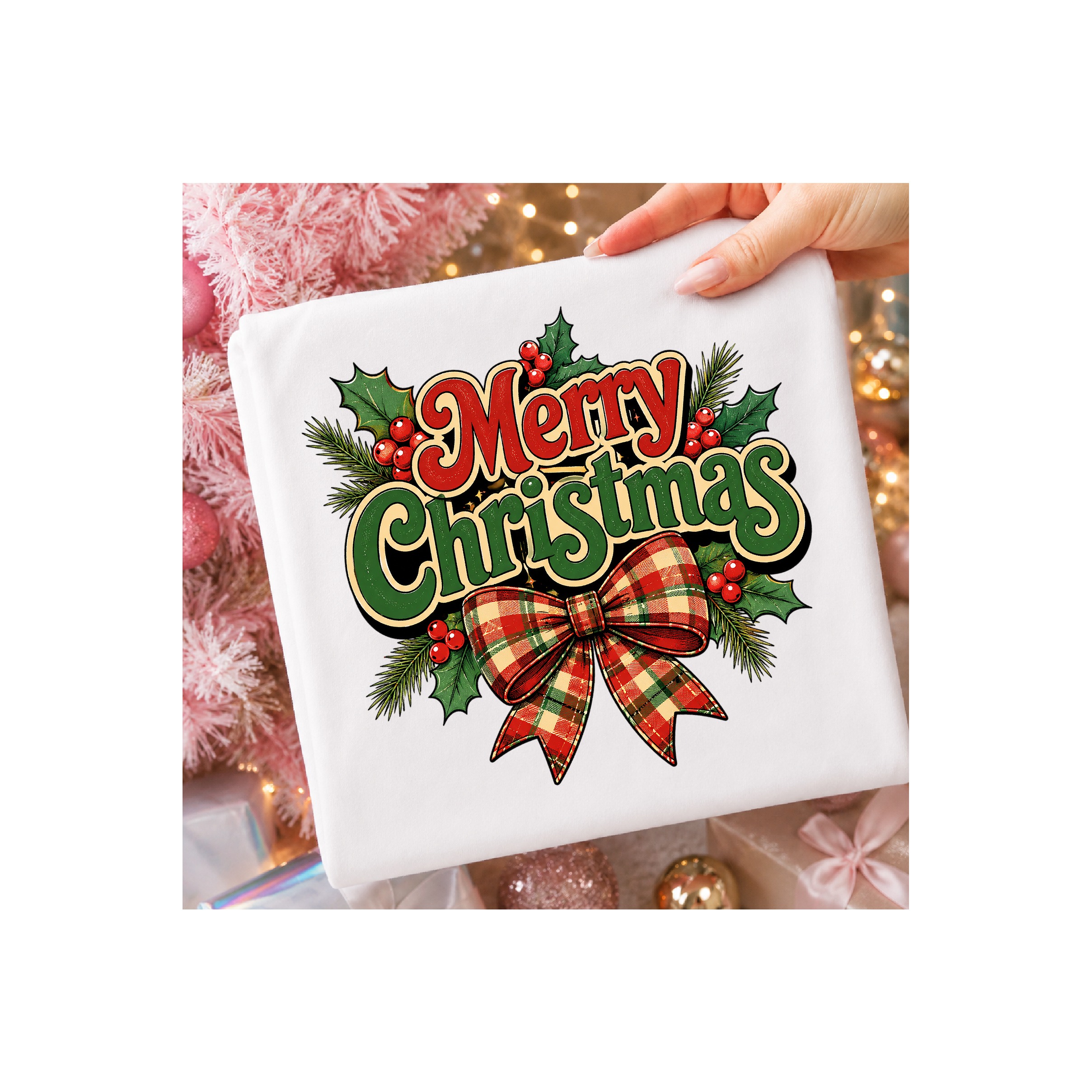 Merry Christmas Plaid Bow Png 3