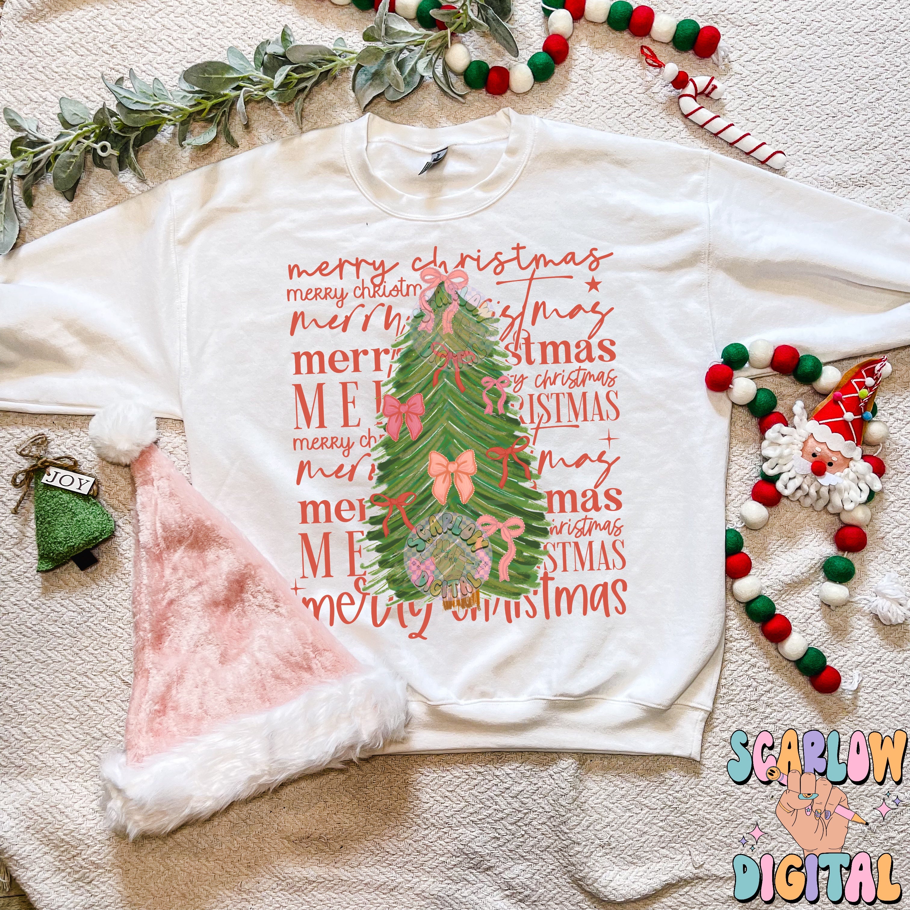Merry Christmas PNG Digital Design, christmas bows png, christmas tree png, coquette christmas png, happy holidays png, trendy christmas png 3