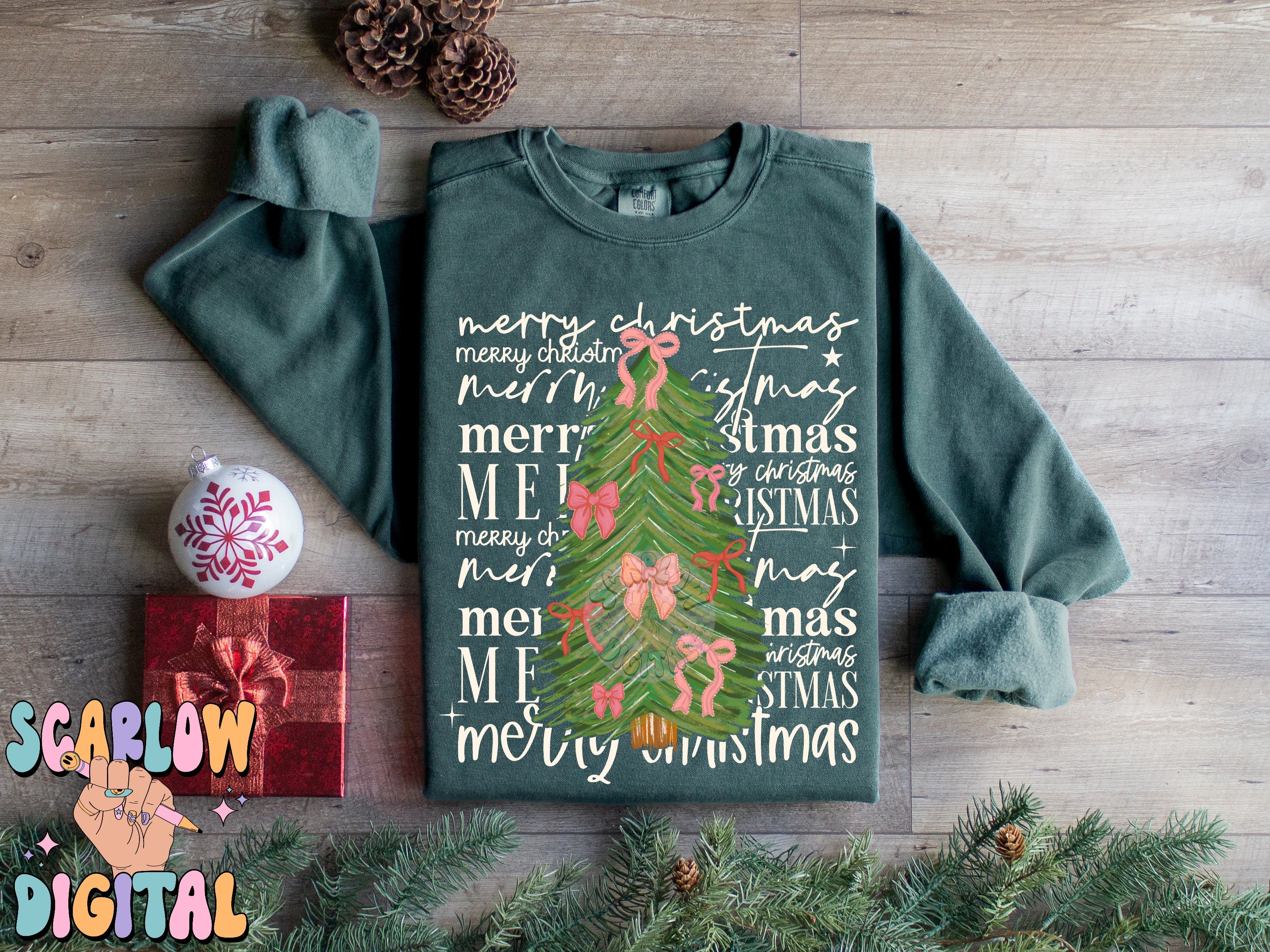 Merry Christmas PNG Digital Design, christmas bows png, christmas tree png, coquette christmas png, happy holidays png, trendy christmas png 5