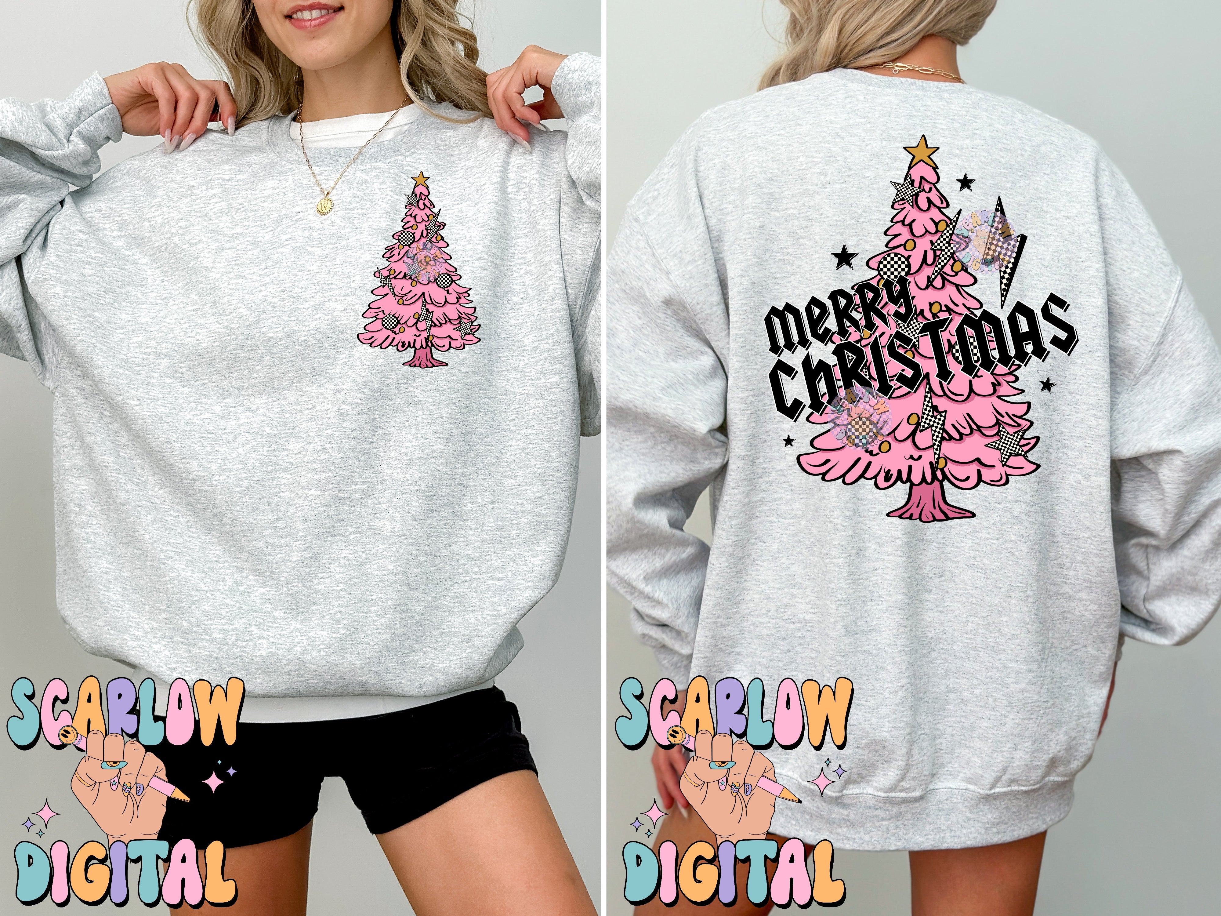 Merry Christmas Rocker Tree Front and Back PNG Digital Design Download, checkered christmas, rocker christmas, boy christmas designs 2