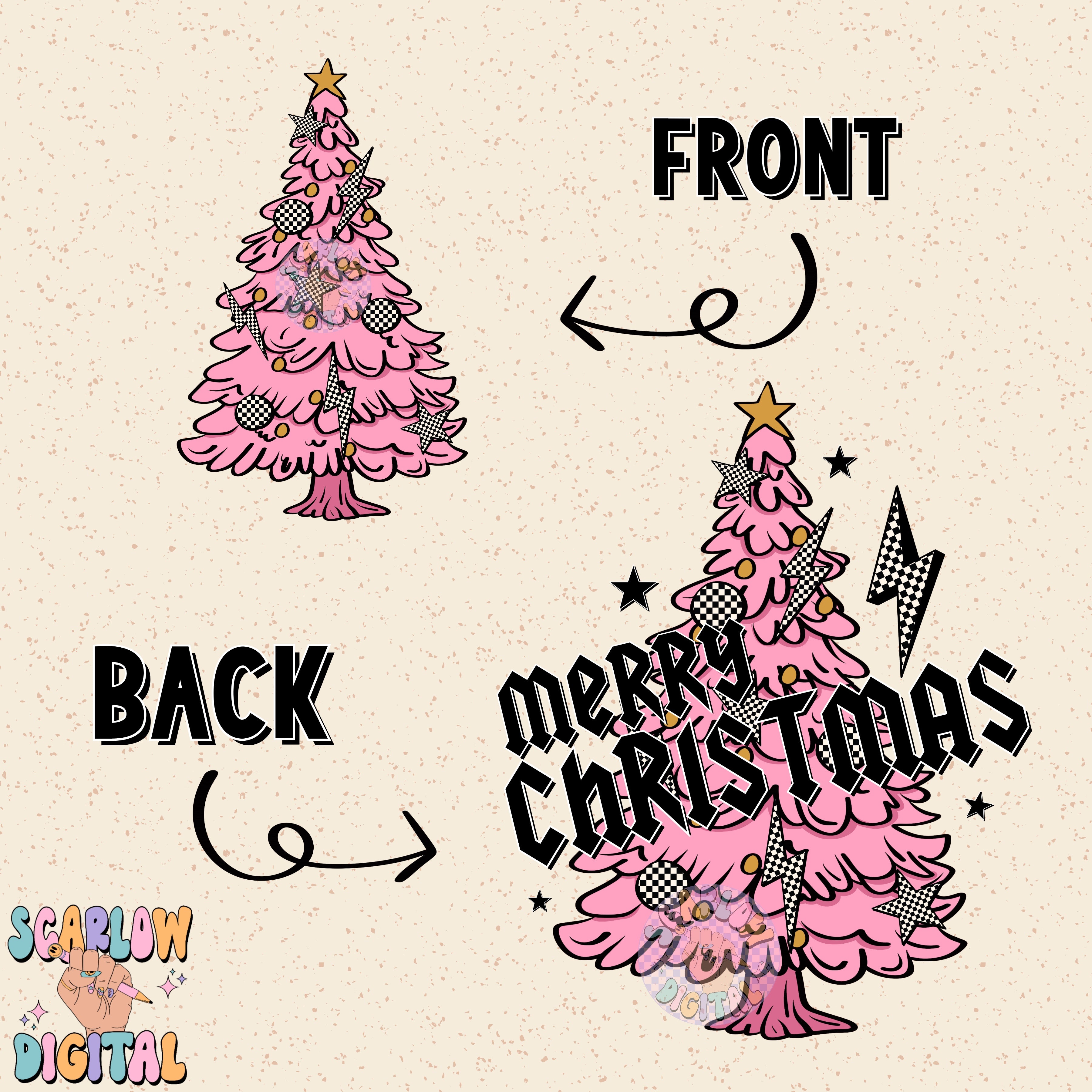 Merry Christmas Rocker Tree Front and Back PNG Digital Design Download, checkered christmas, rocker christmas, boy christmas designs 3