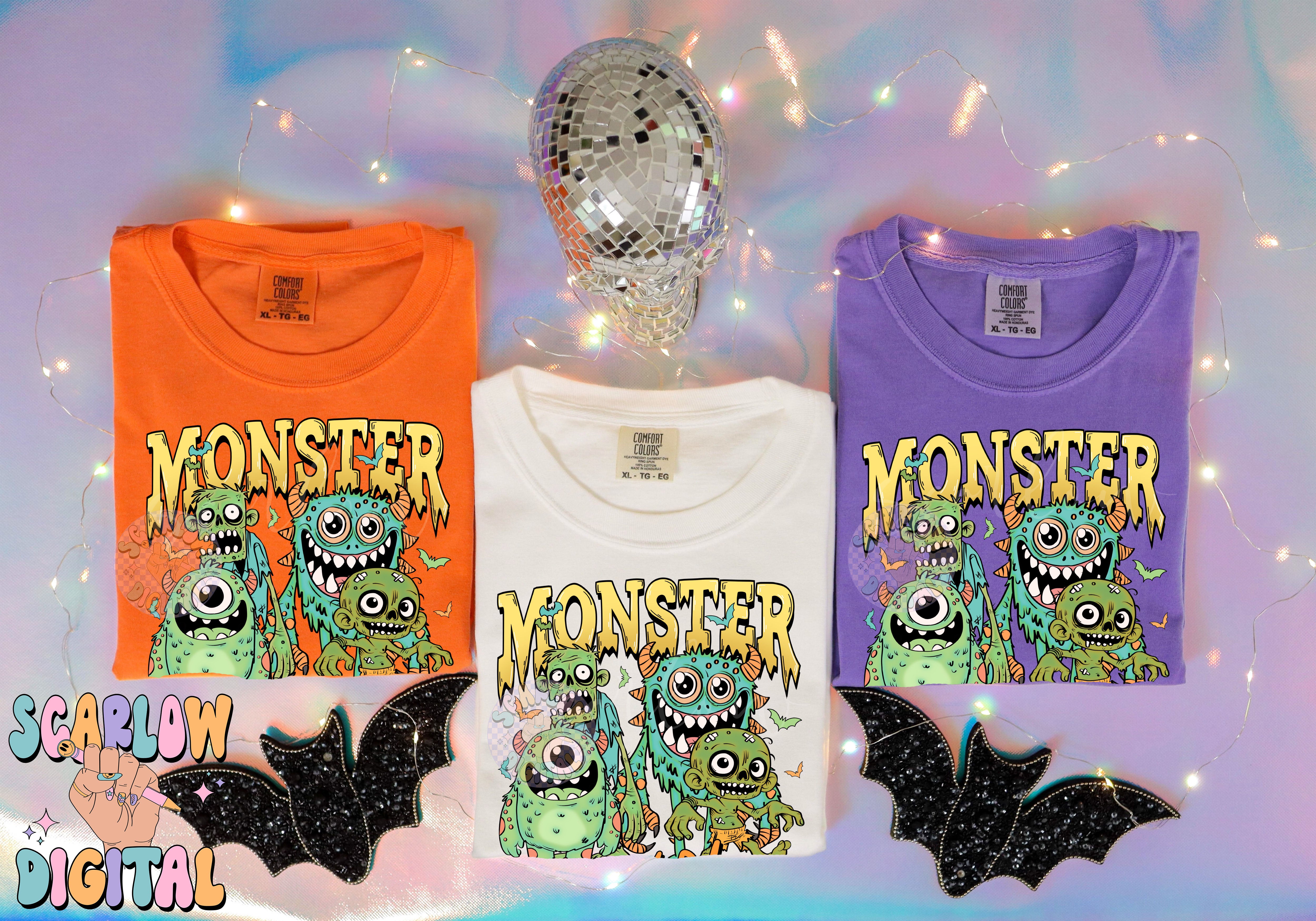 Monsters PNG Digital Design Download, Halloween png, boy png designs, spooky season png, retro halloween png, zombies png, scary png designs 3